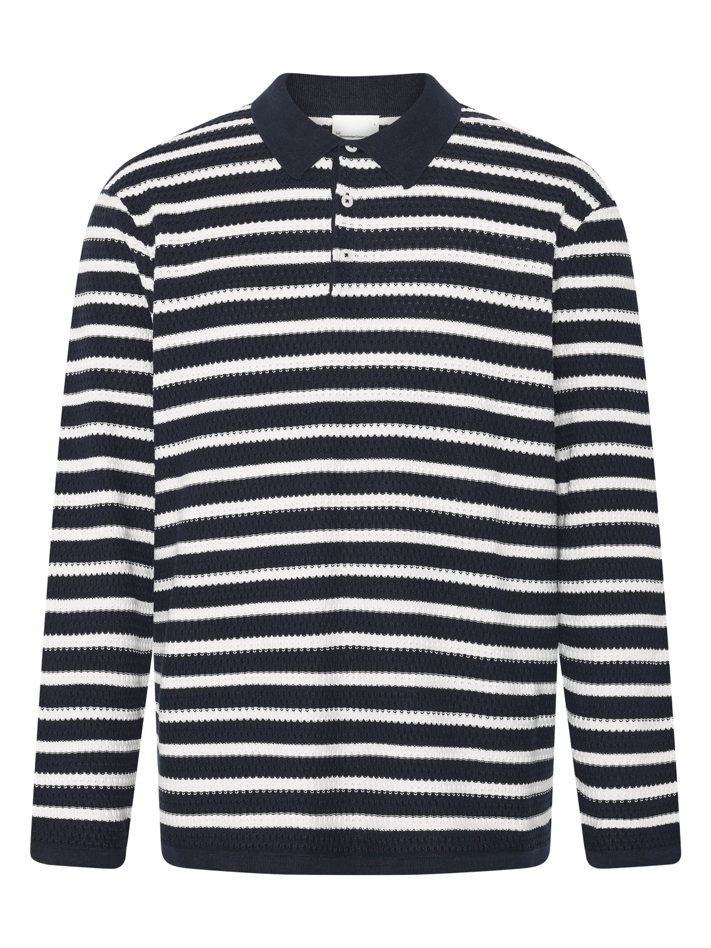 Gestricktes Langarm-Poloshirt mit Streifen aus Bio-Baumwolle