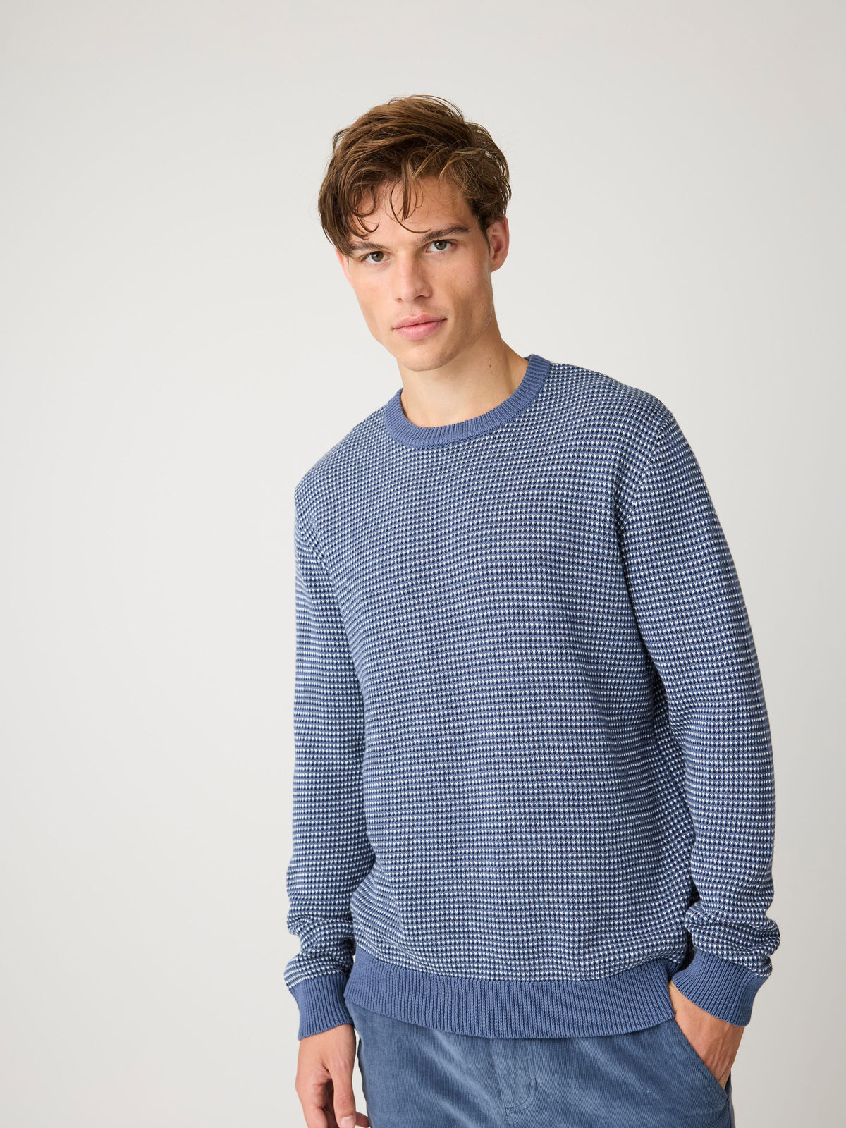 Jacquard-Strickpullover mit Rundhalsausschnitt aus Bio-Baumwolle