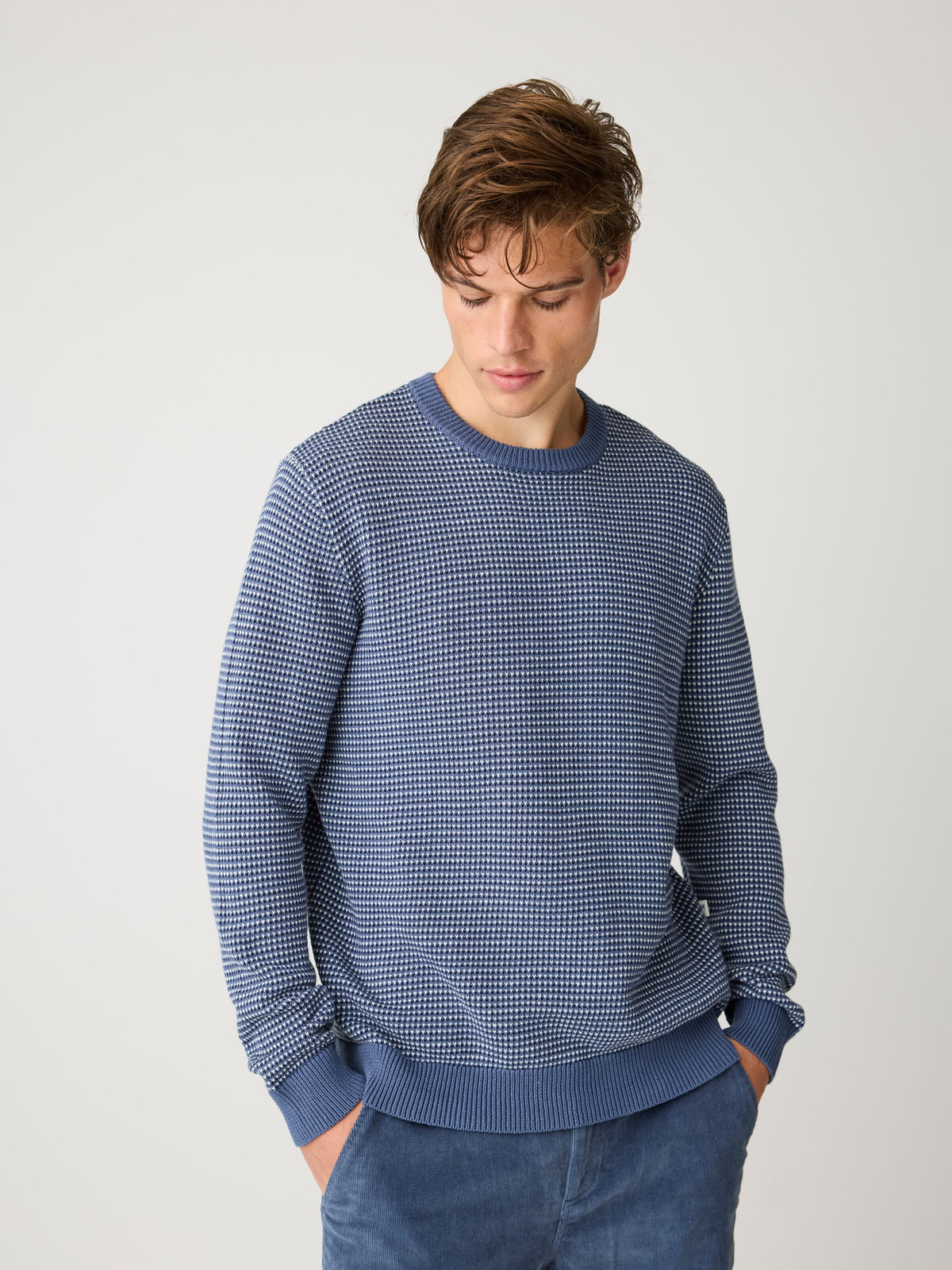 Jacquard-Strickpullover mit Rundhalsausschnitt aus Bio-Baumwolle