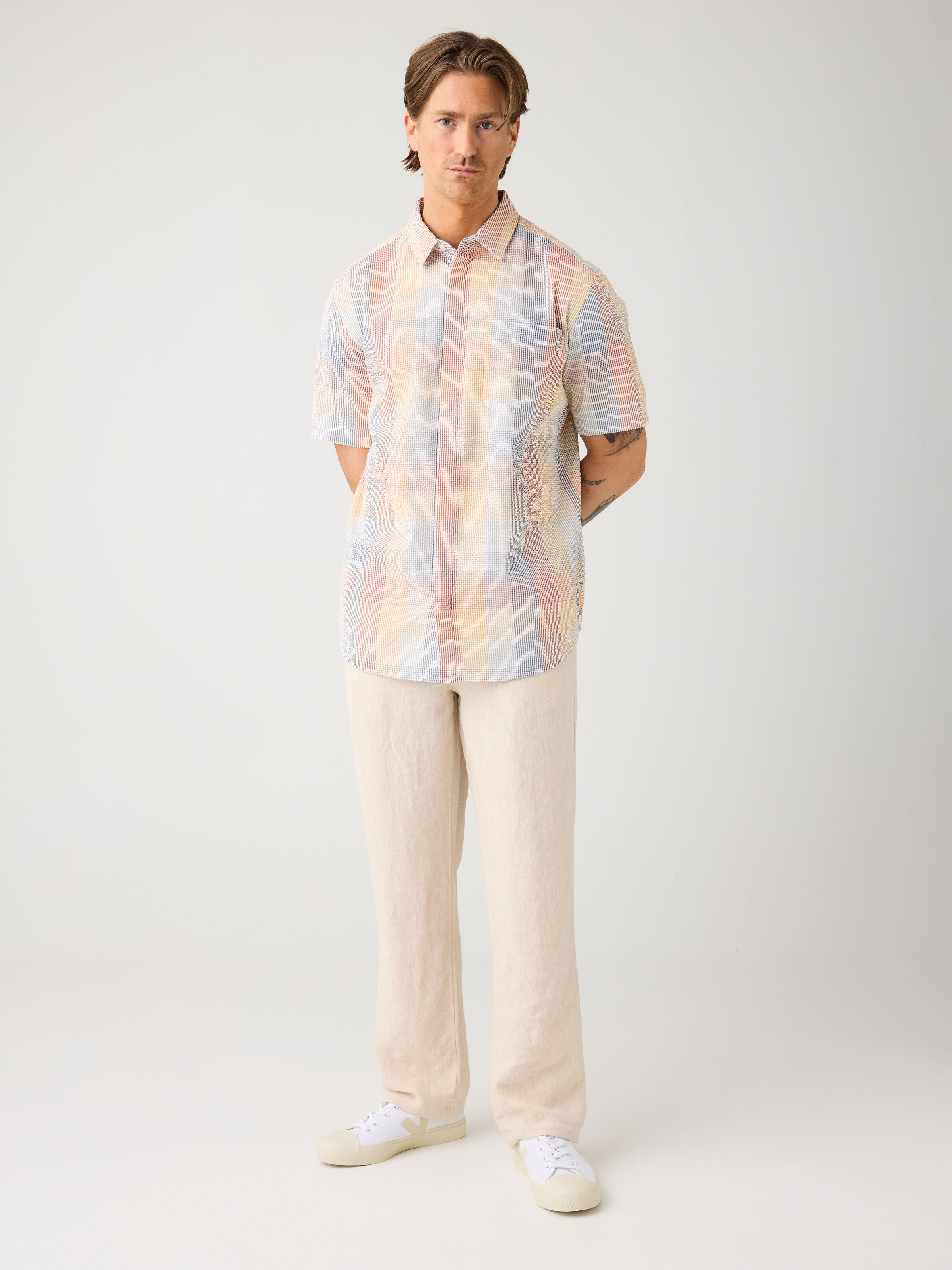 Lockeres kurzarm Seersucker-Hemd aus Bio-Baumwolle
