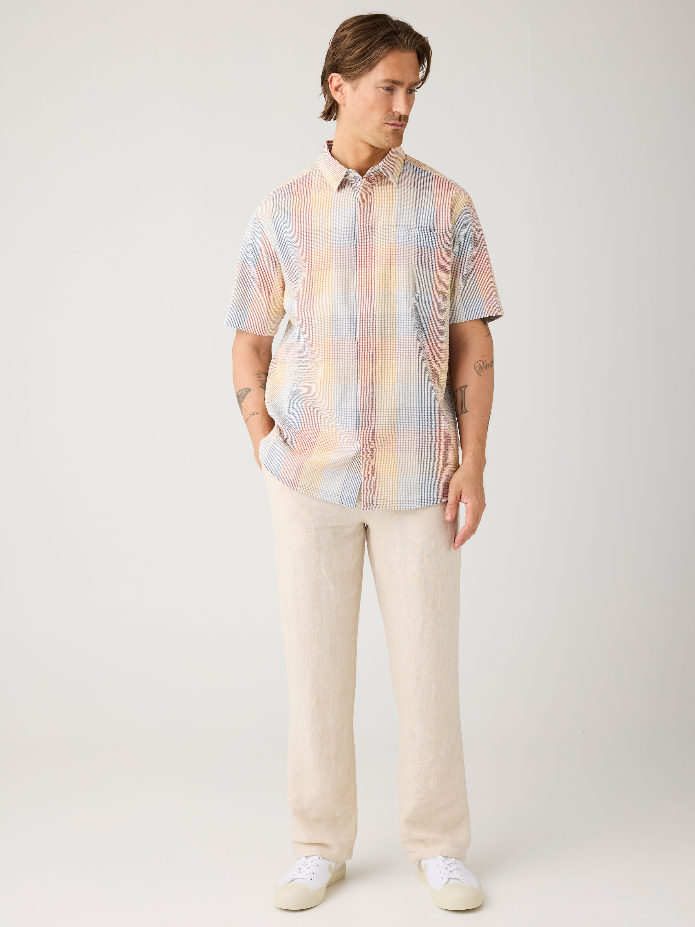 Lockeres kurzarm Seersucker-Hemd aus Bio-Baumwolle