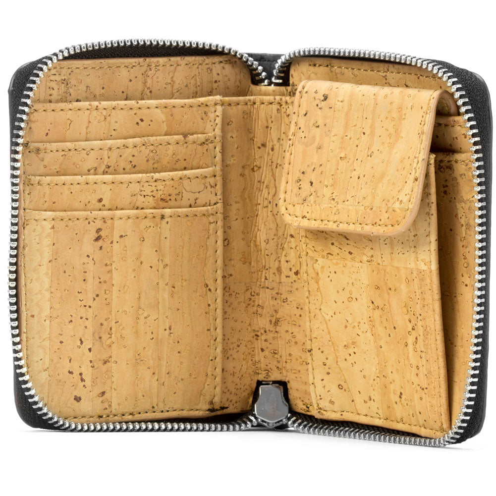 Kork Portemonnaie Reißverschluss Black