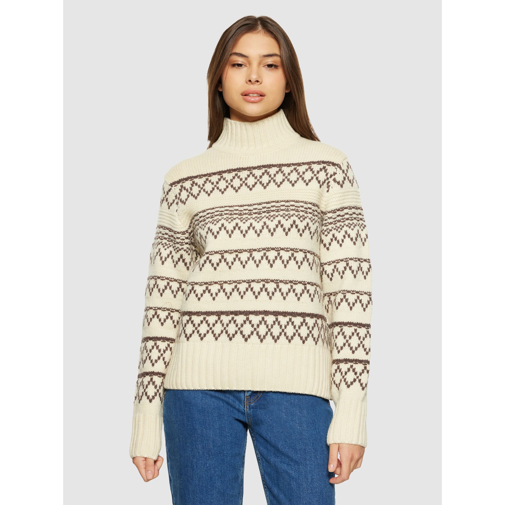 Strickpullover mit Rollkragen und Muster aus Bio-Lammwolle