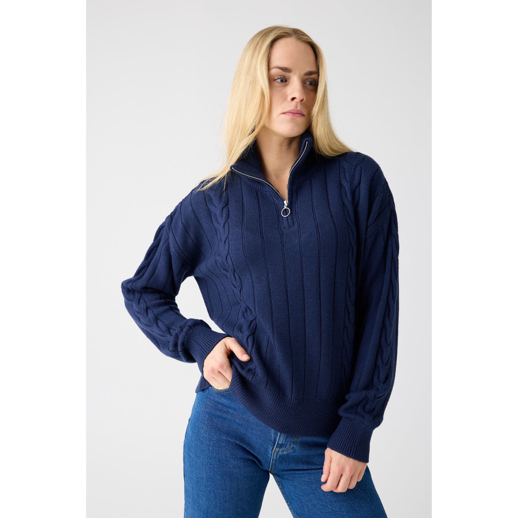 Halfzip Pullover mit hohem Kragen aus Merinowolle RWS