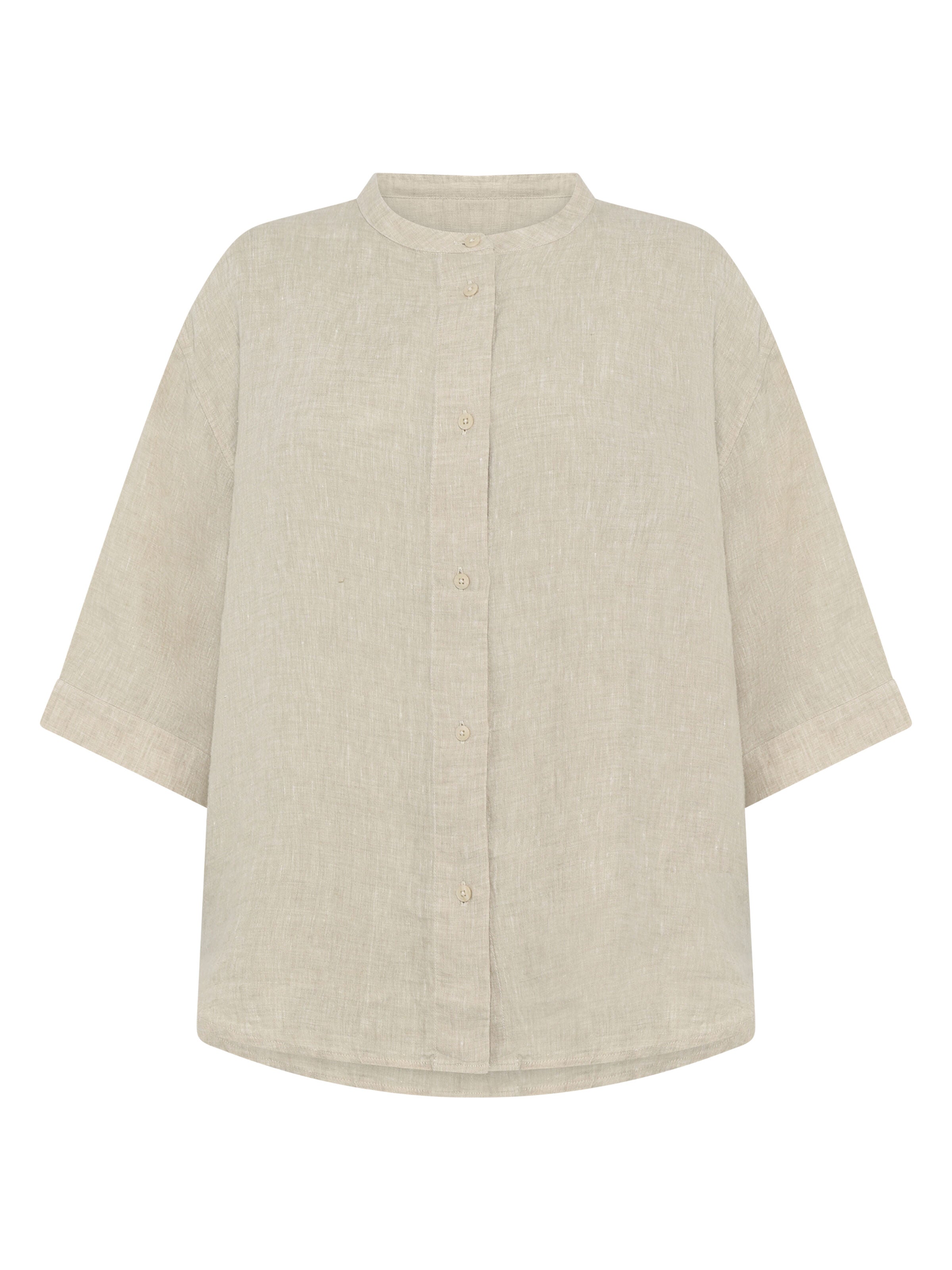 Lockeres Hemd und Bluse mit 3/4 Arm und Stehkragen aus Bio-Leinen