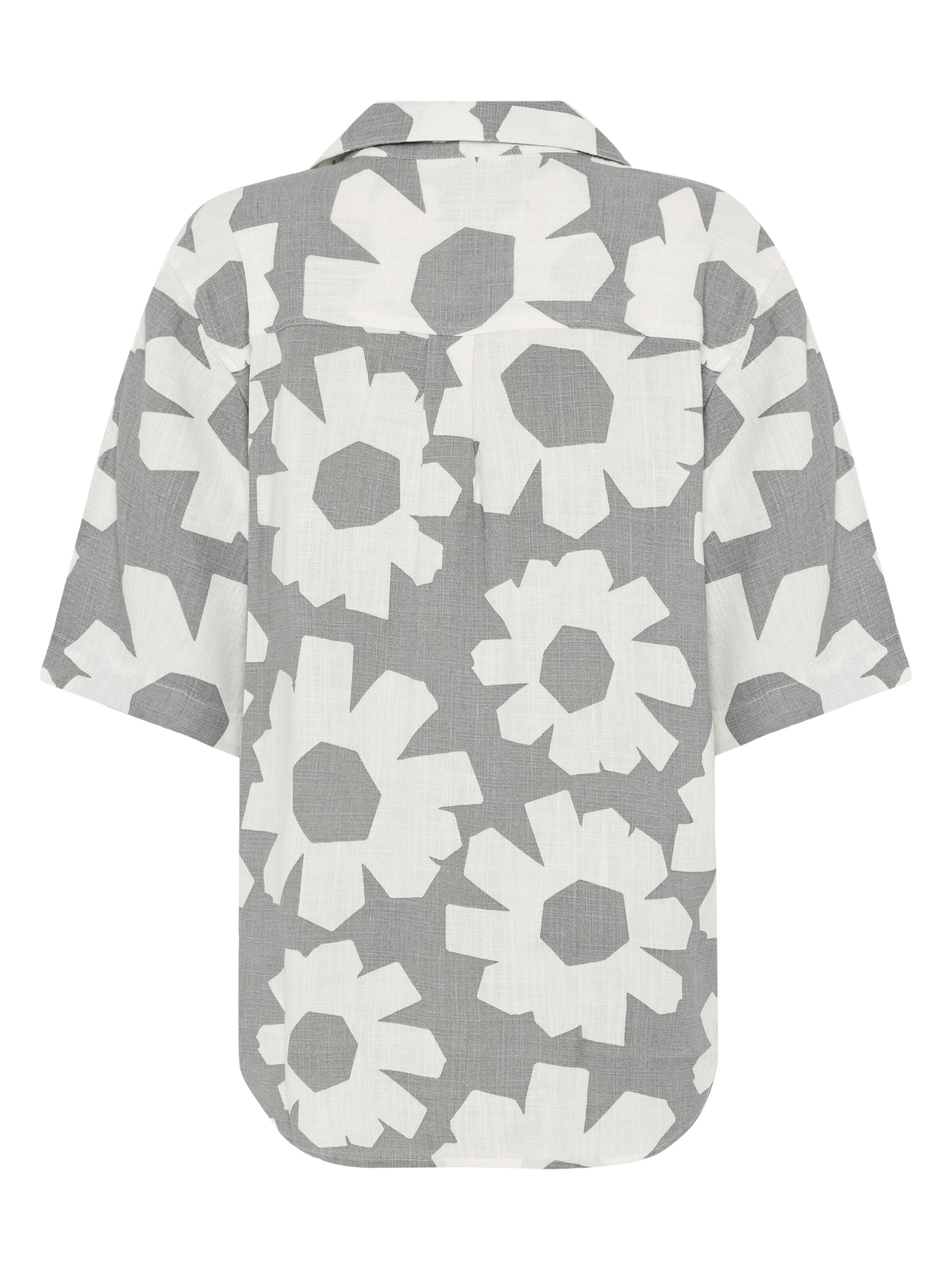 Lässige Kurzarmbluse mit Flower-Print aus Bio-Leinen-Lyocell-Mix