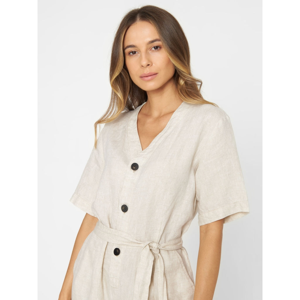 Jumpsuit mit V-Ausschnitt aus Bio-Leinen