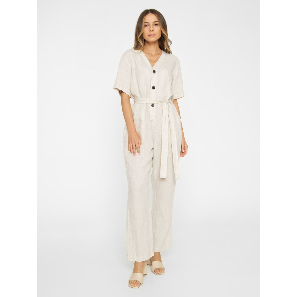 Jumpsuit mit V-Ausschnitt aus Bio-Leinen