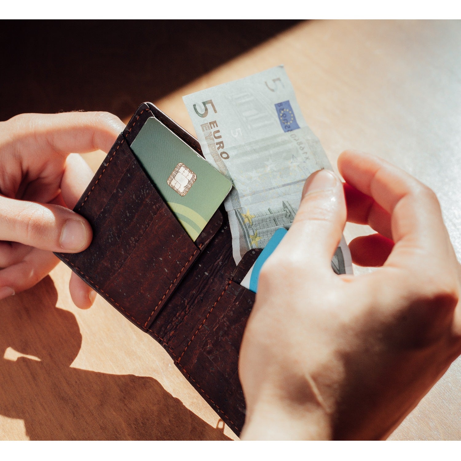 Kork Karten-Portemonnaie mit Kleingeld-Fach Light Brown