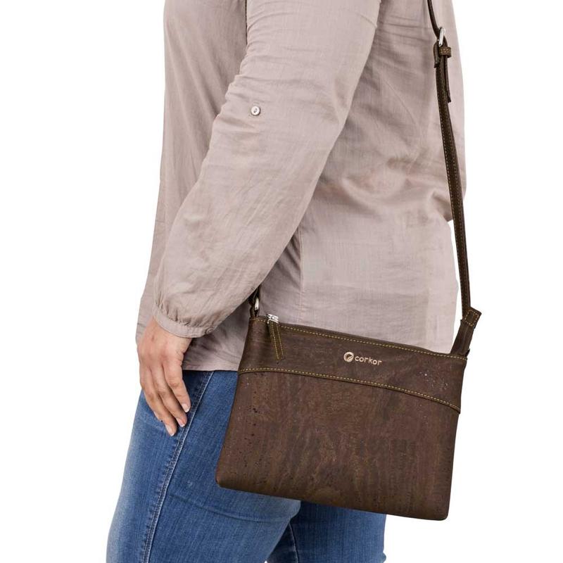 Kork Umhängetasche Klein Dark Brown