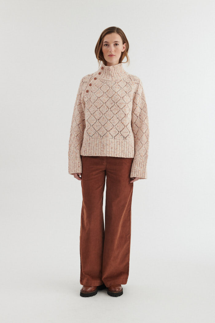 Rollkragen-Strickpullover UTTA aus Wolle und Baumwolle