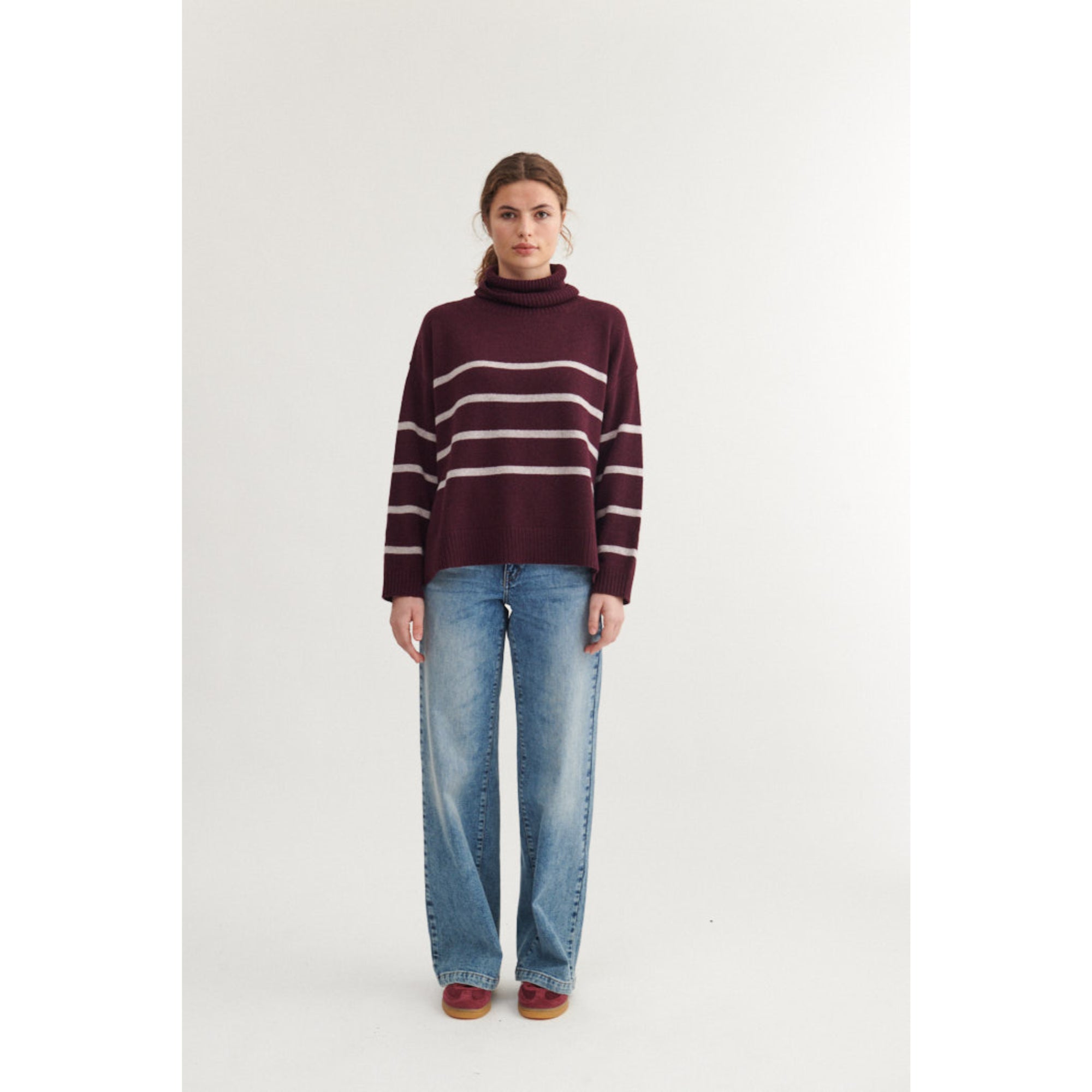Gestreifter Pullover LISE mit Rundhals aus recycelter Wolle