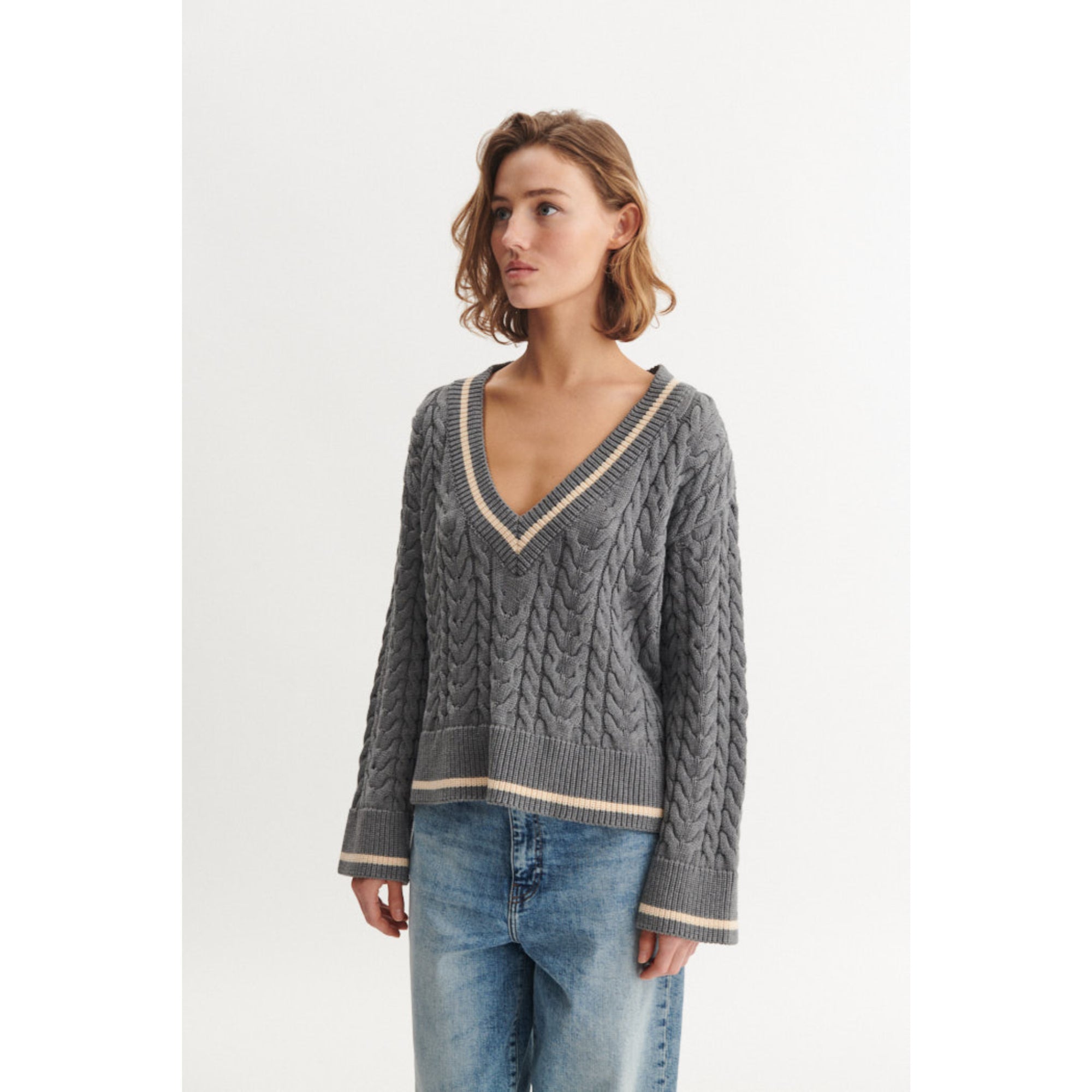 Pullover ALLY Sweater mit V-Ausschnitt aus Bio-Baumwolle GOTS