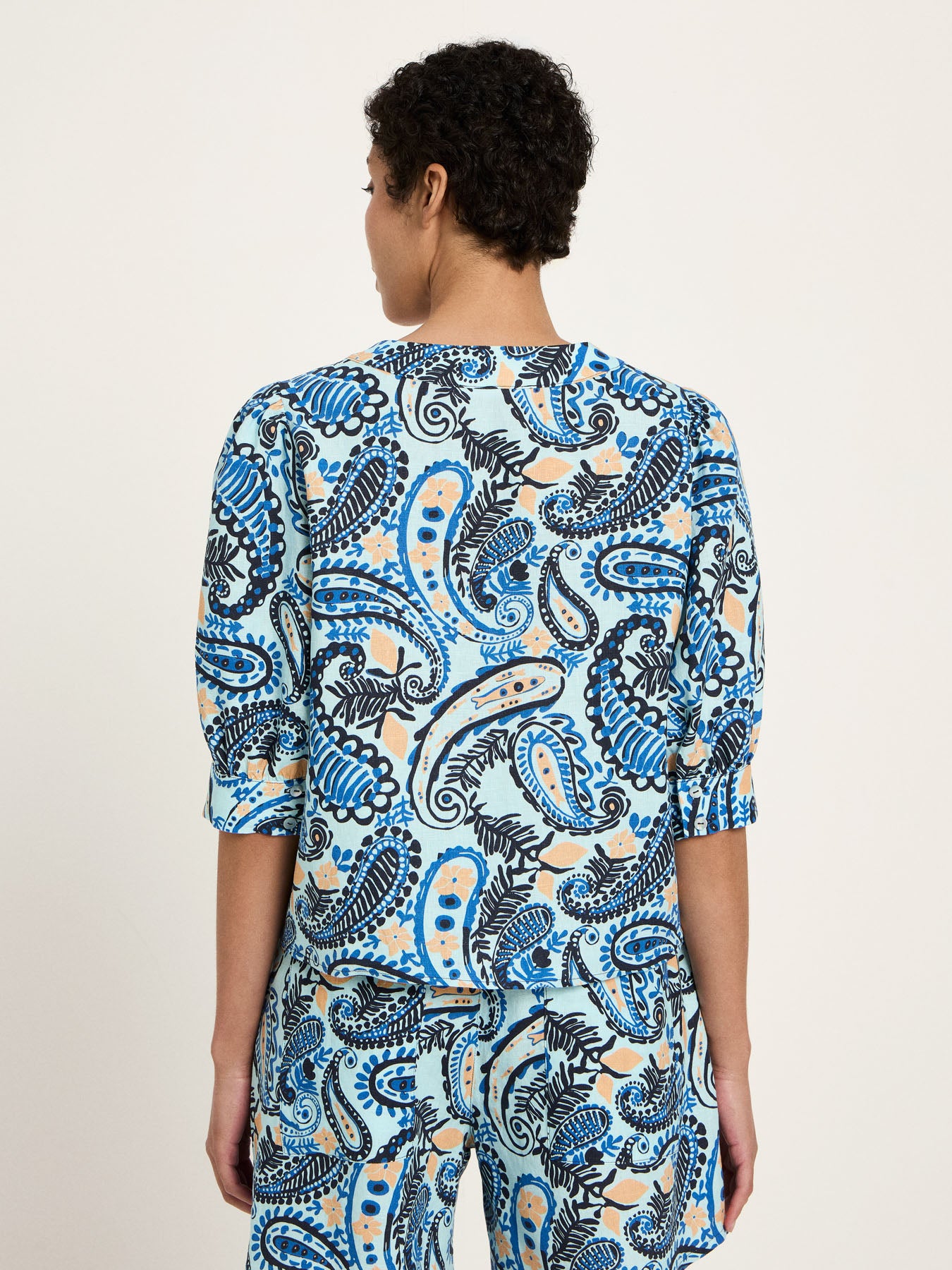 3/4 Arm Bluse mit Paisley-Print aus Bio-Leinen