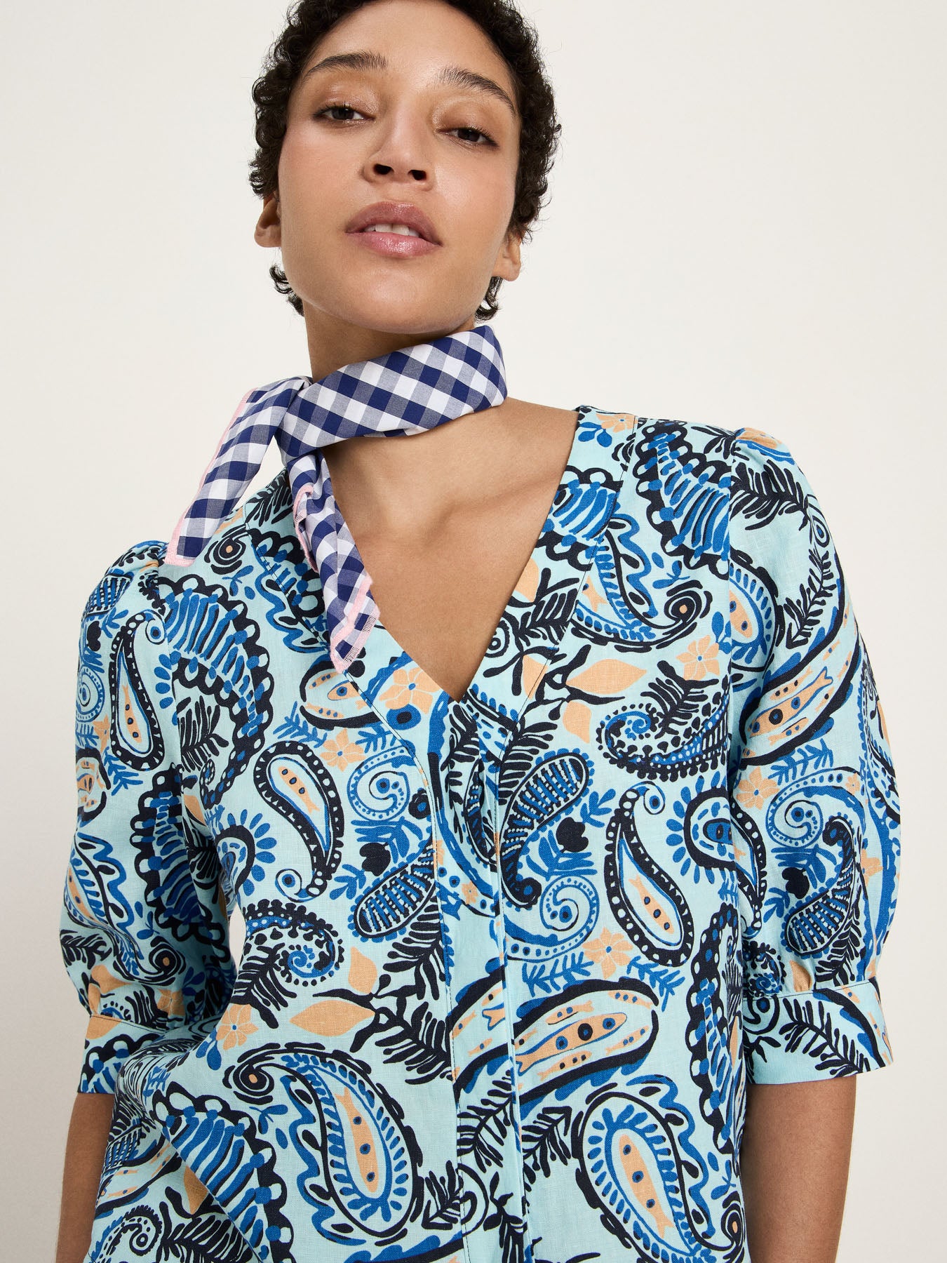 3/4 Arm Bluse mit Paisley-Print aus Bio-Leinen