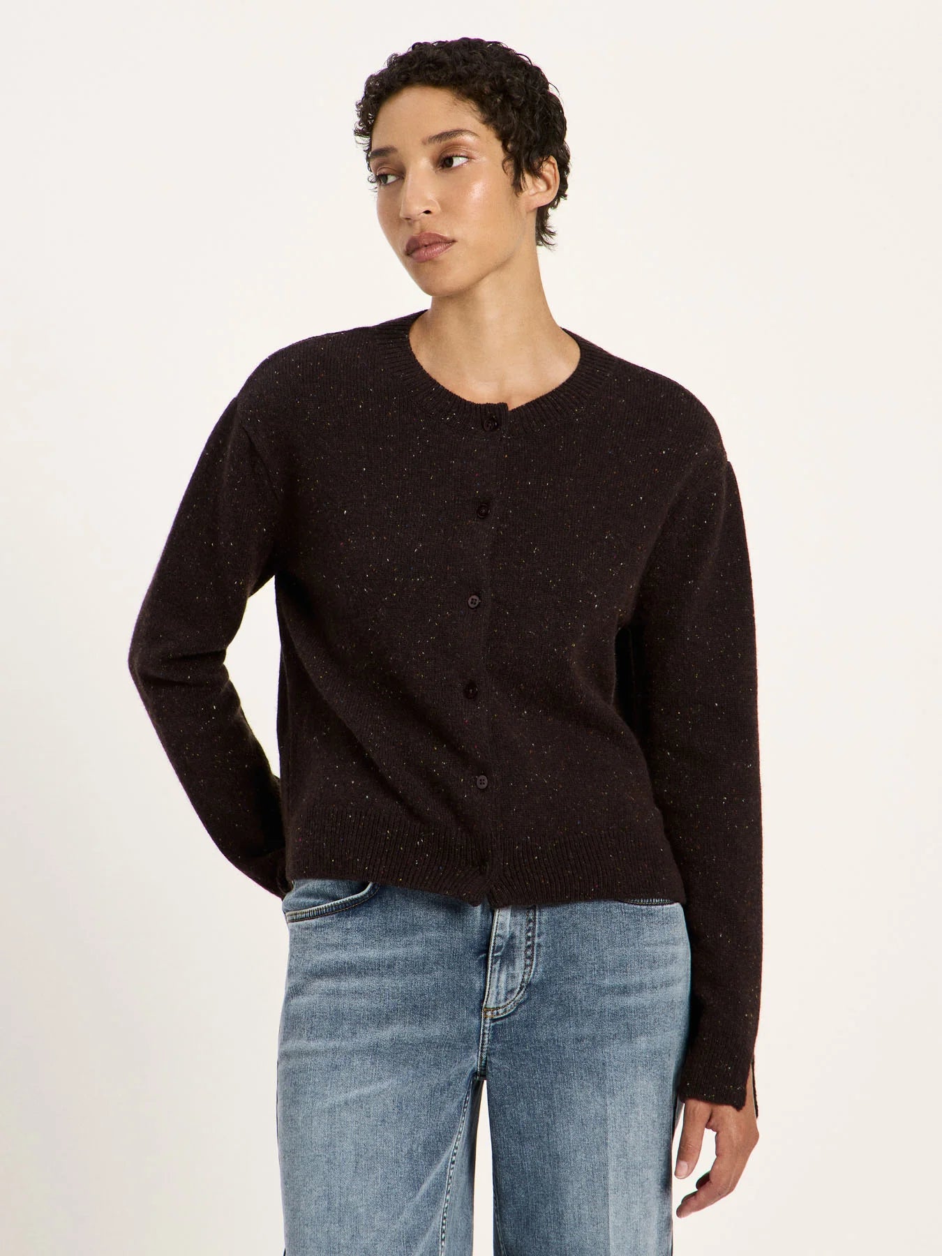 Boxy Strickjacke aus Bio-Schurwolle und Bio-Baumwolle (GOTS)