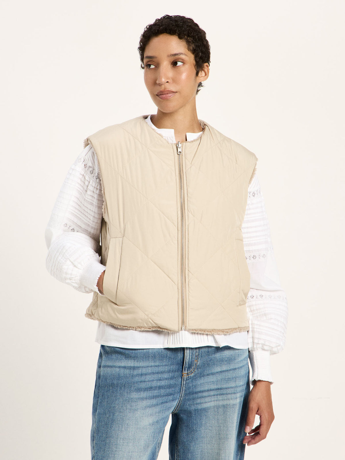 Teddy-Steppweste zum Wenden aus recyceltem Polyester