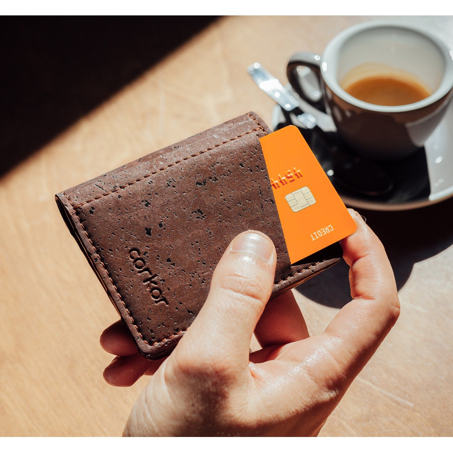 Kork Karten-Portemonnaie mit Kleingeld-Fach Dark Brown