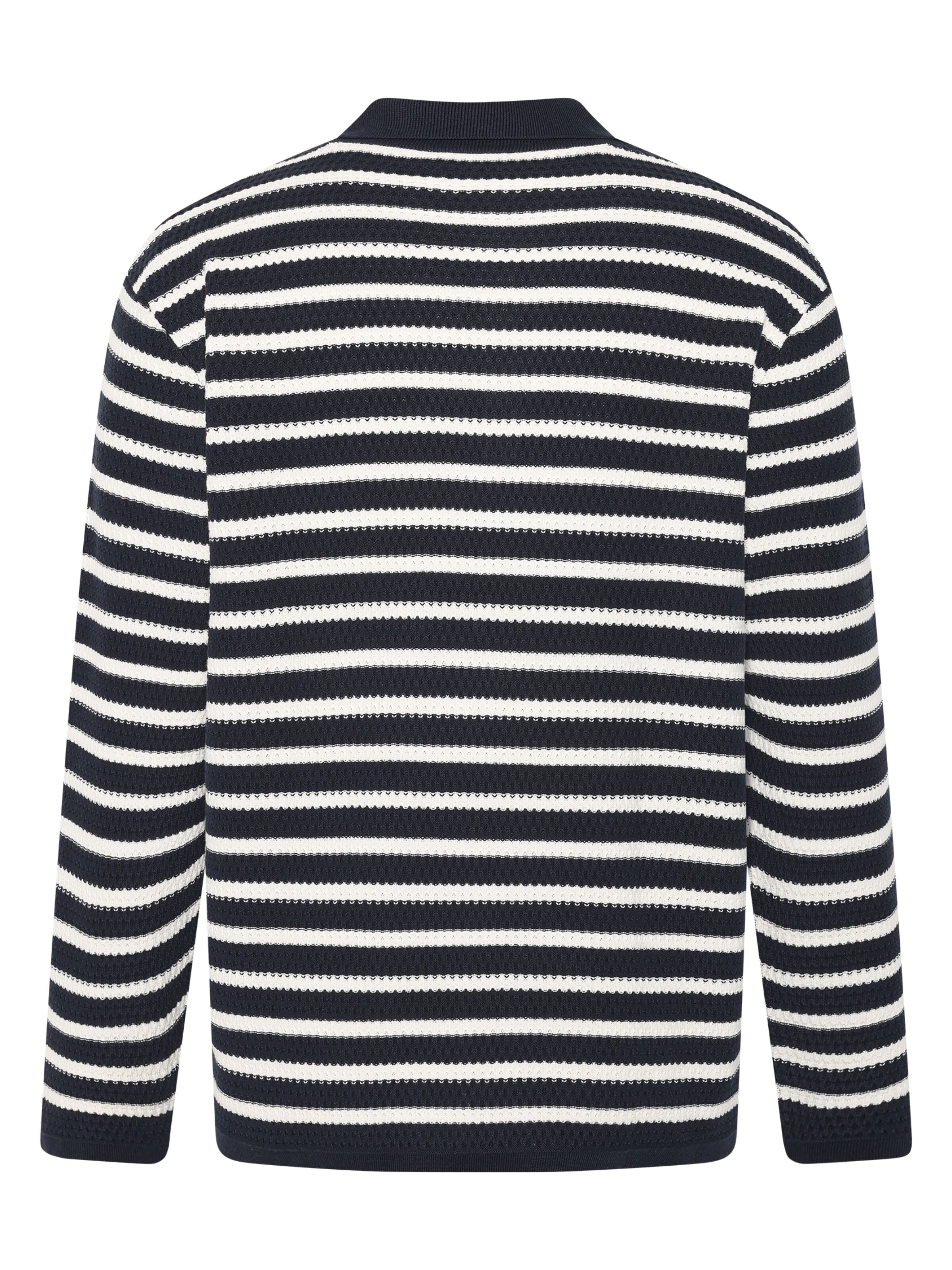 Gestricktes Langarm-Poloshirt mit Streifen aus Bio-Baumwolle