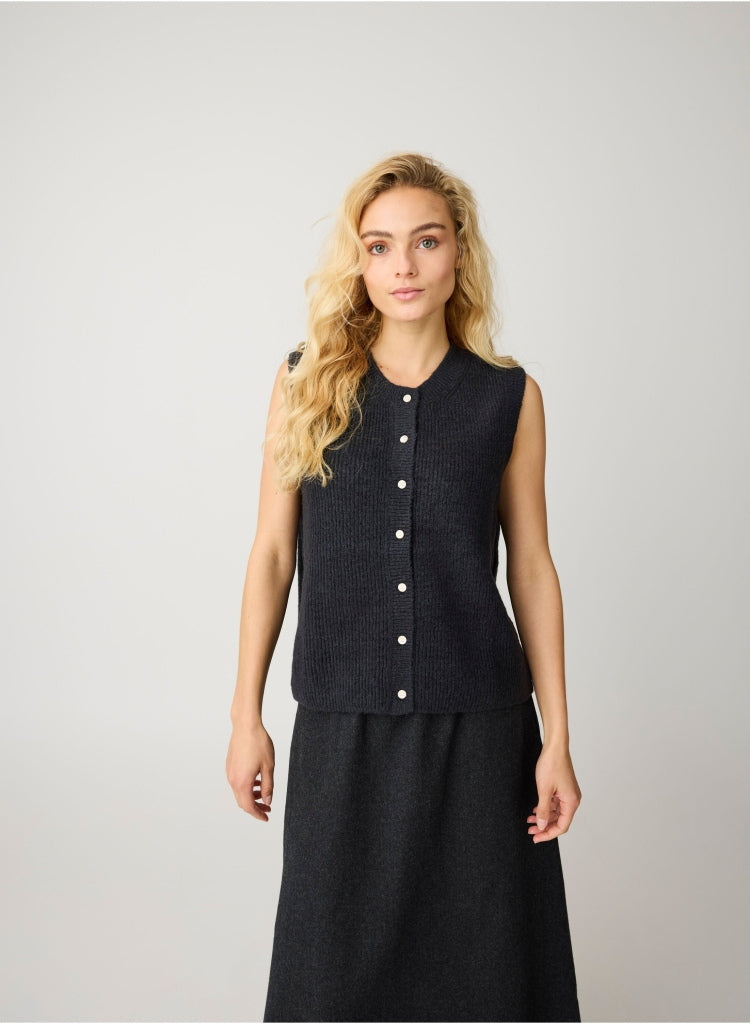 Soufflé Strick-Weste mit Rundhalsausschnitt - Relaxed Fit - aus recyceltem Polyester