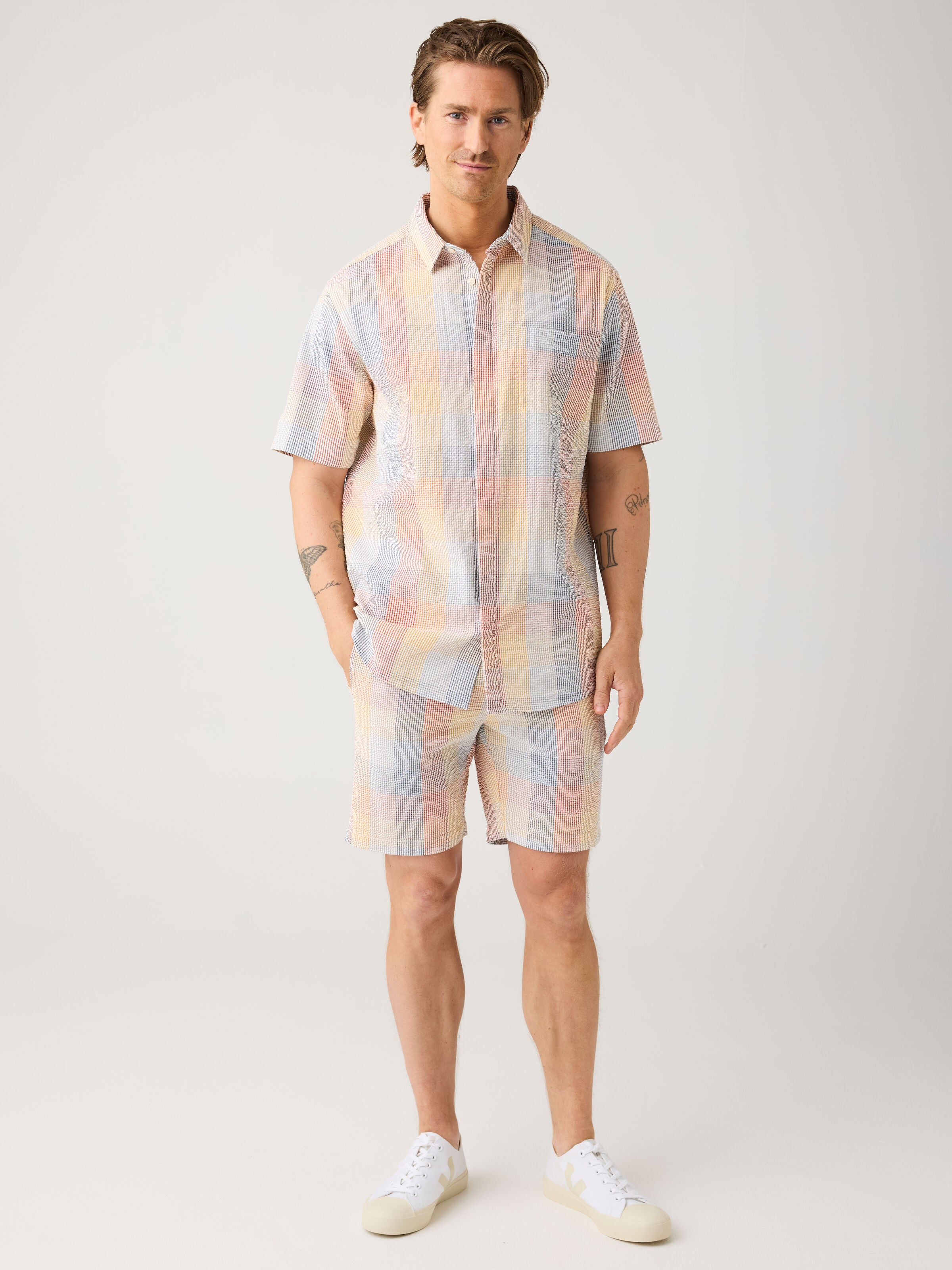 Lockere Seersucker-Shorts FIG aus Bio-Baumwolle