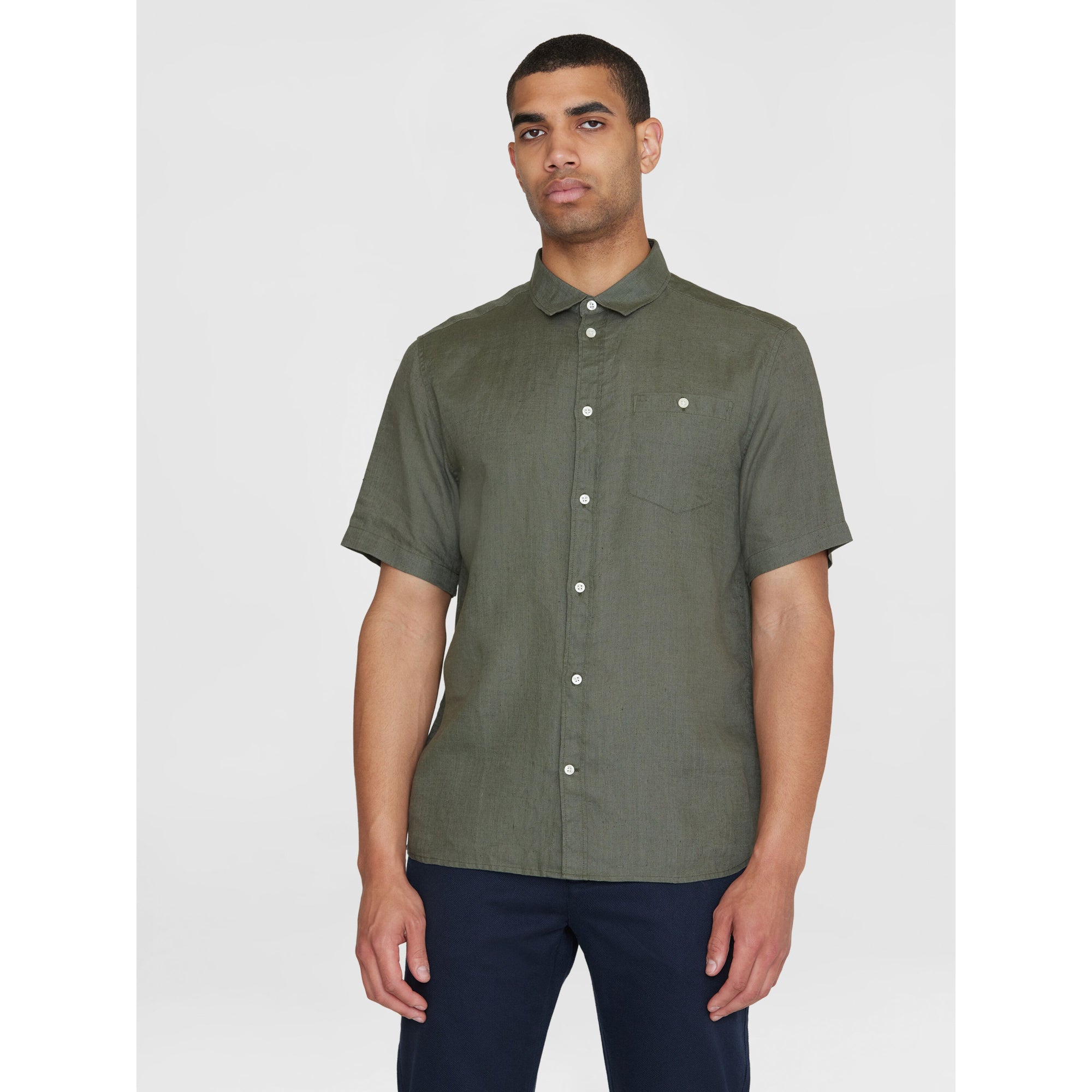 Regular Leinen-Shirt mit kurzen Ärmeln Hemd - GOTS/Vegan