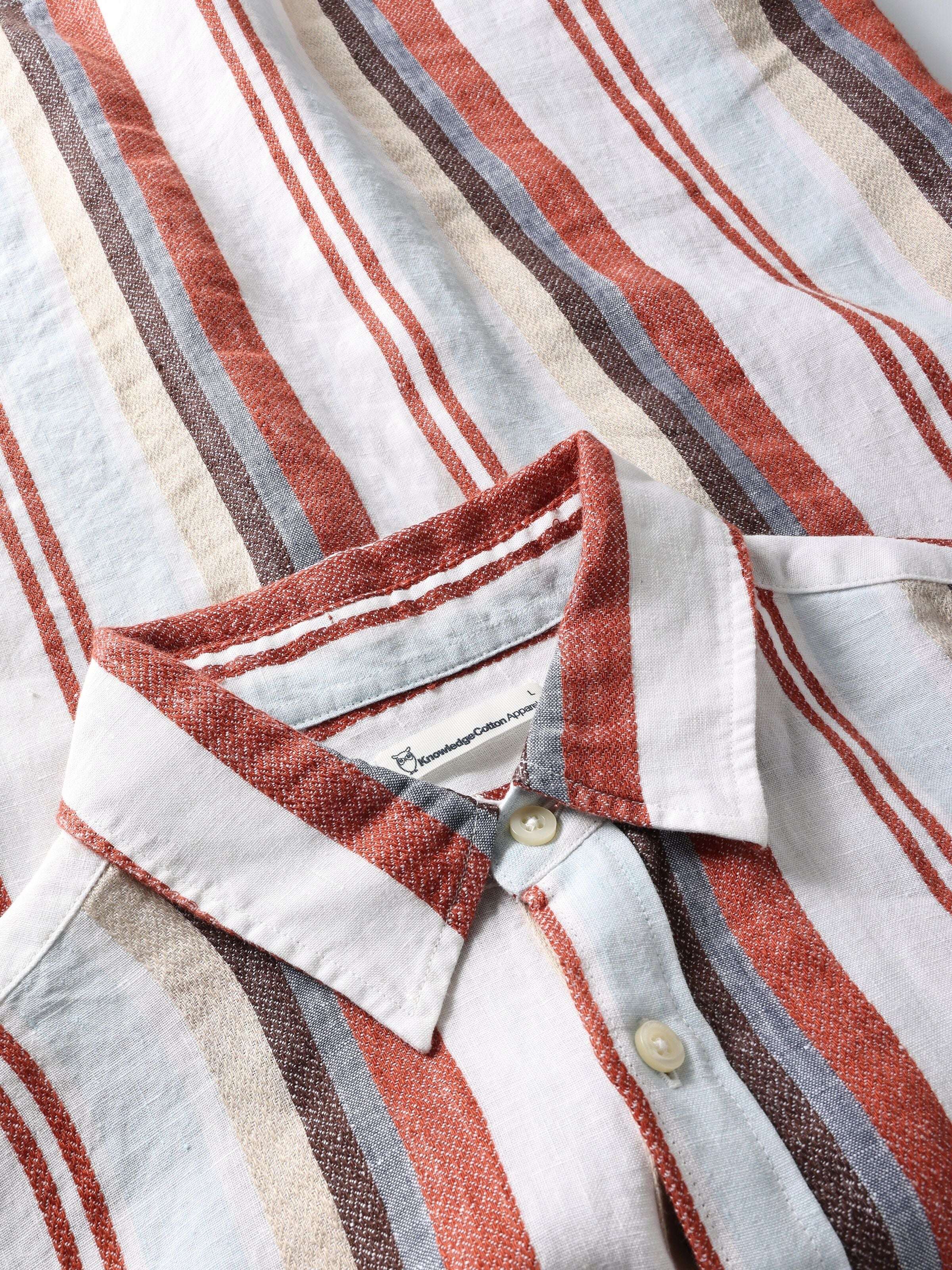 Lockeres gestreiftes Kurzarmhemd aus Bio-Leinen