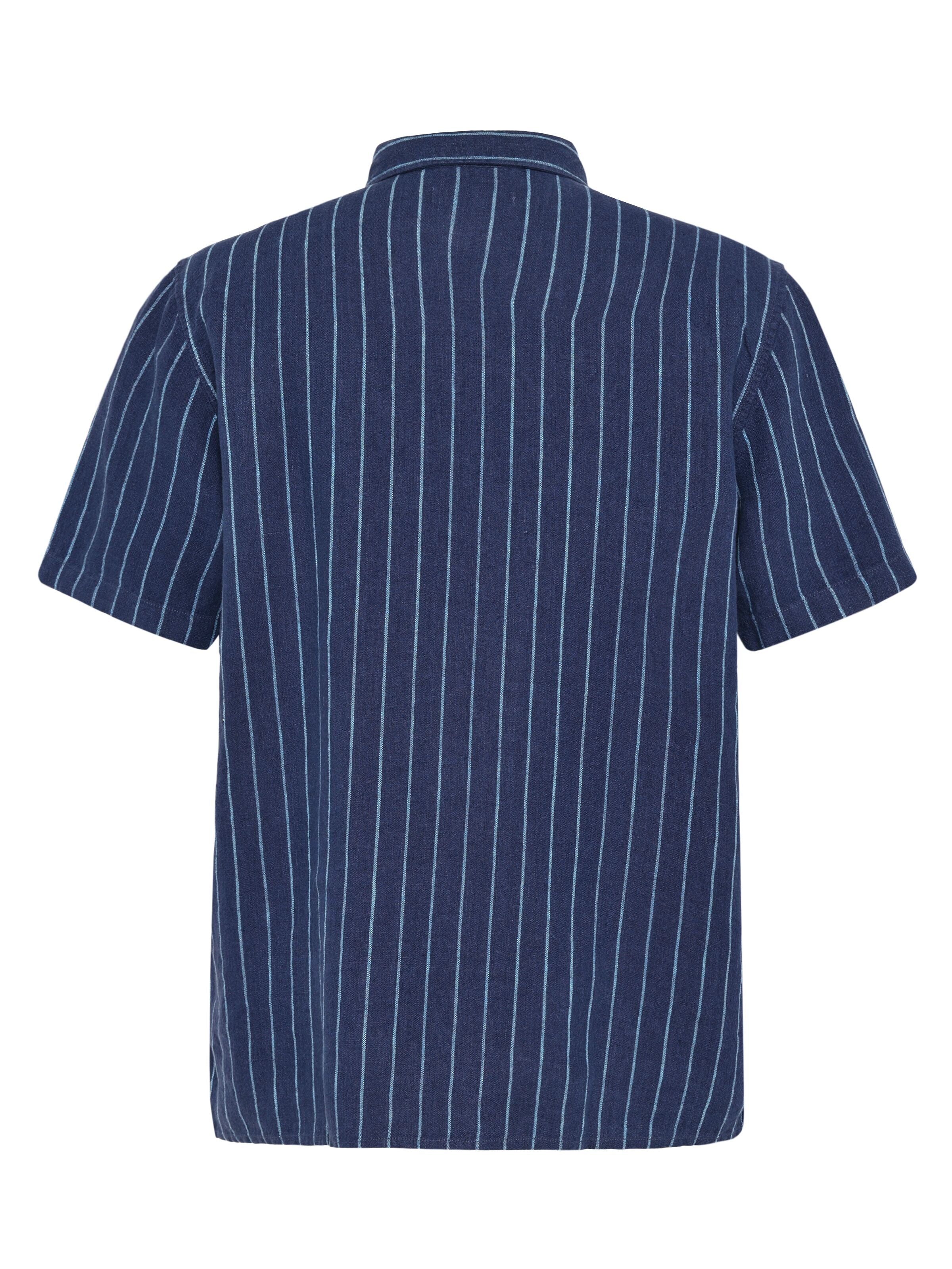 Lockeres Kurzarmhemd Pinstriped aus Bio-Leinen