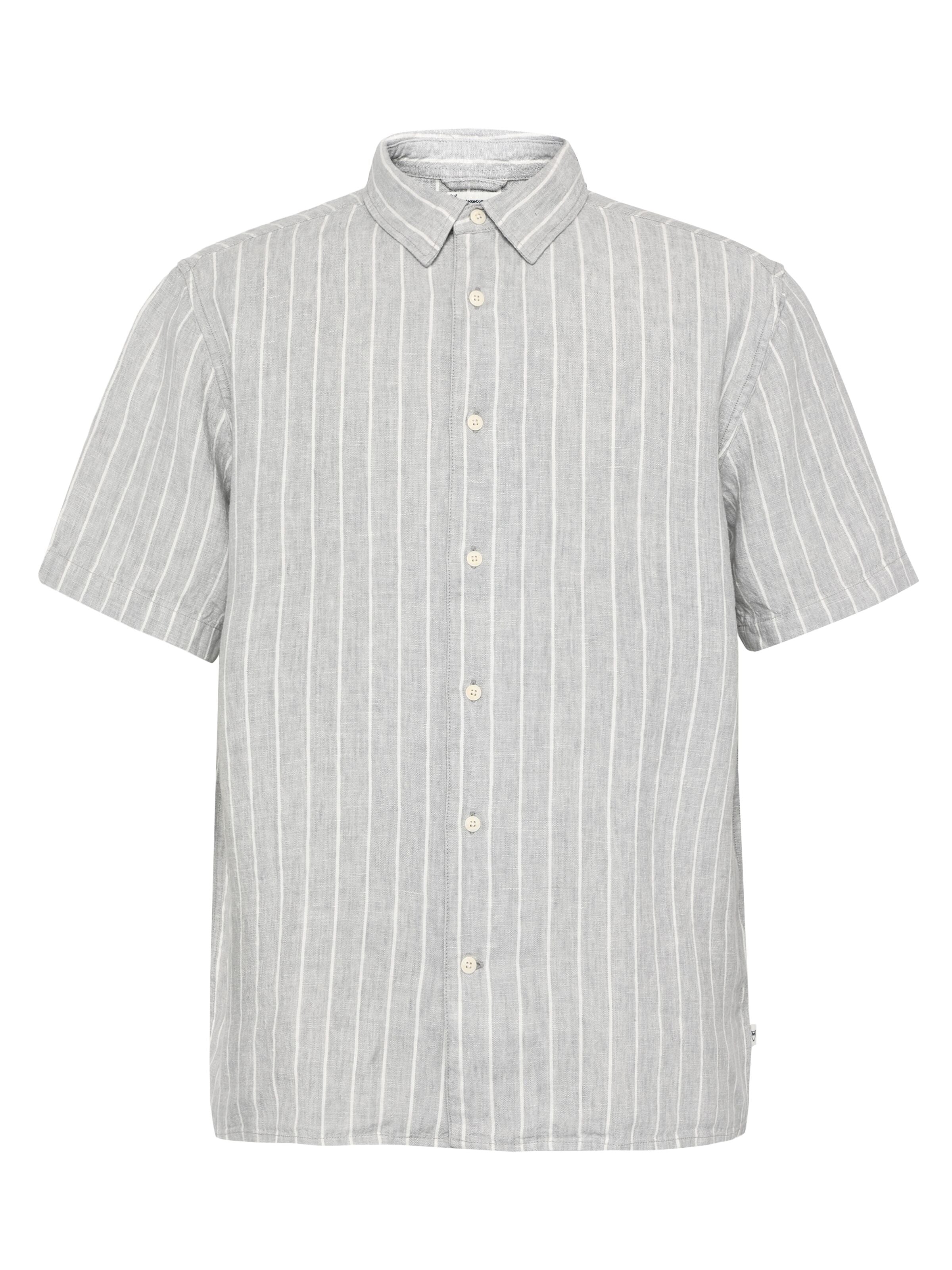 Lockeres Kurzarmhemd Pinstriped aus Bio-Leinen