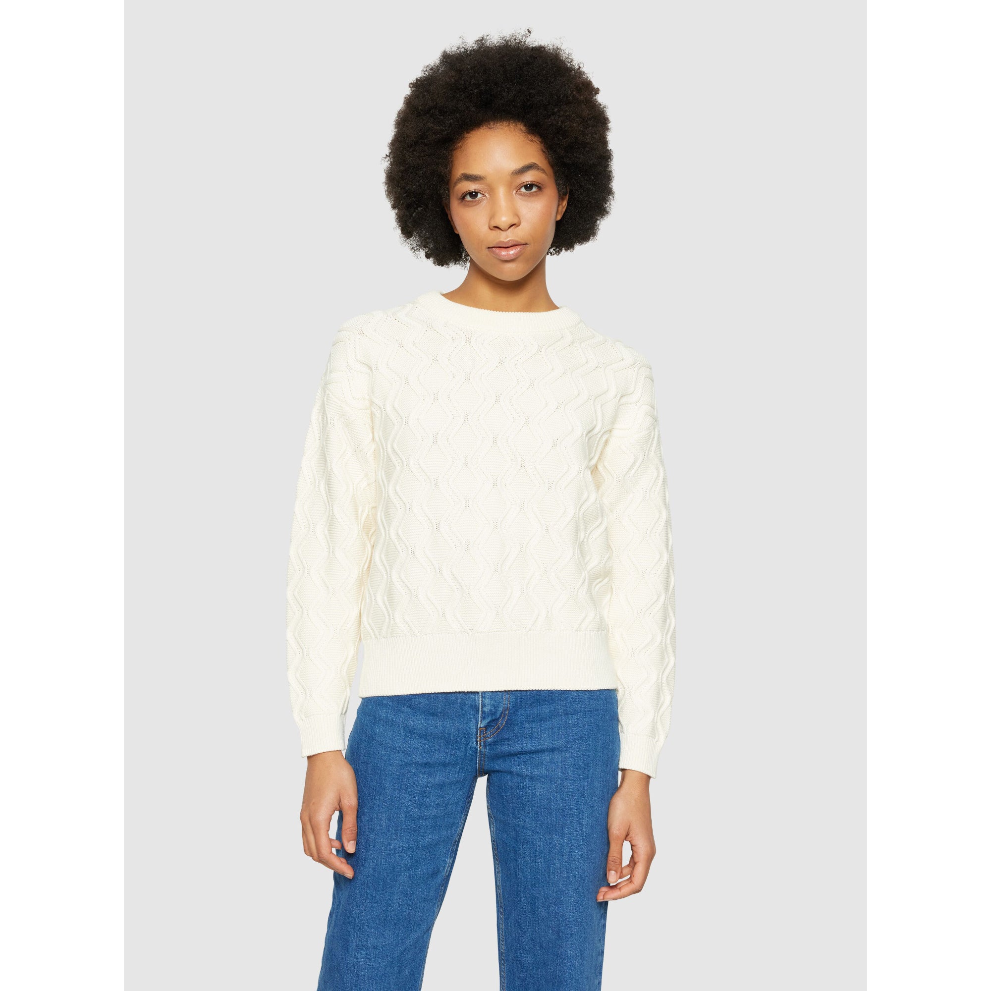 Crew Neck Pullover Cable aus Bio-Baumwolle