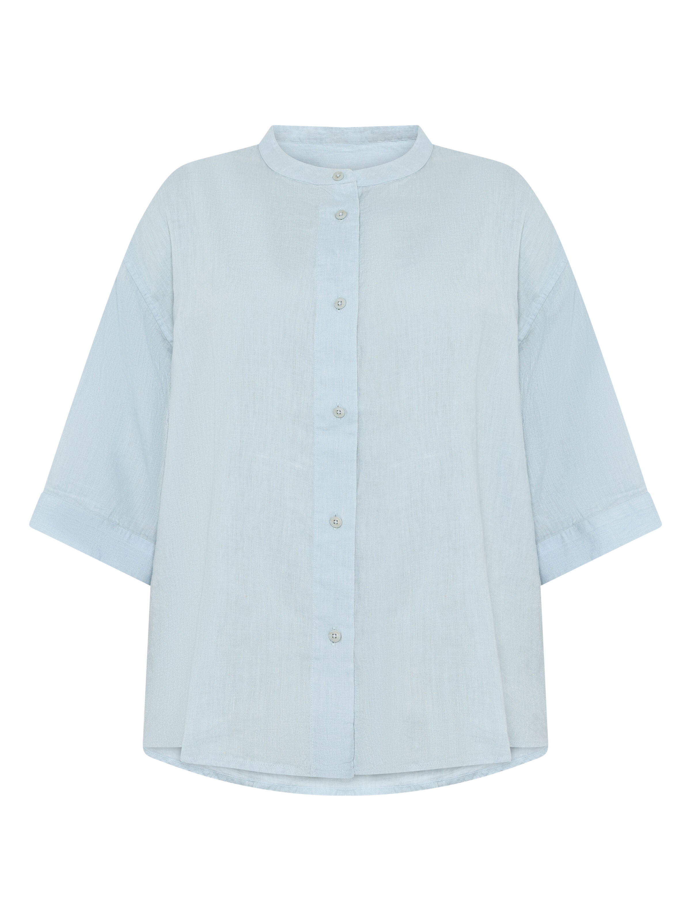 Lockeres Hemd und Bluse mit 3/4 Arm und Stehkragen aus Bio-Leinen
