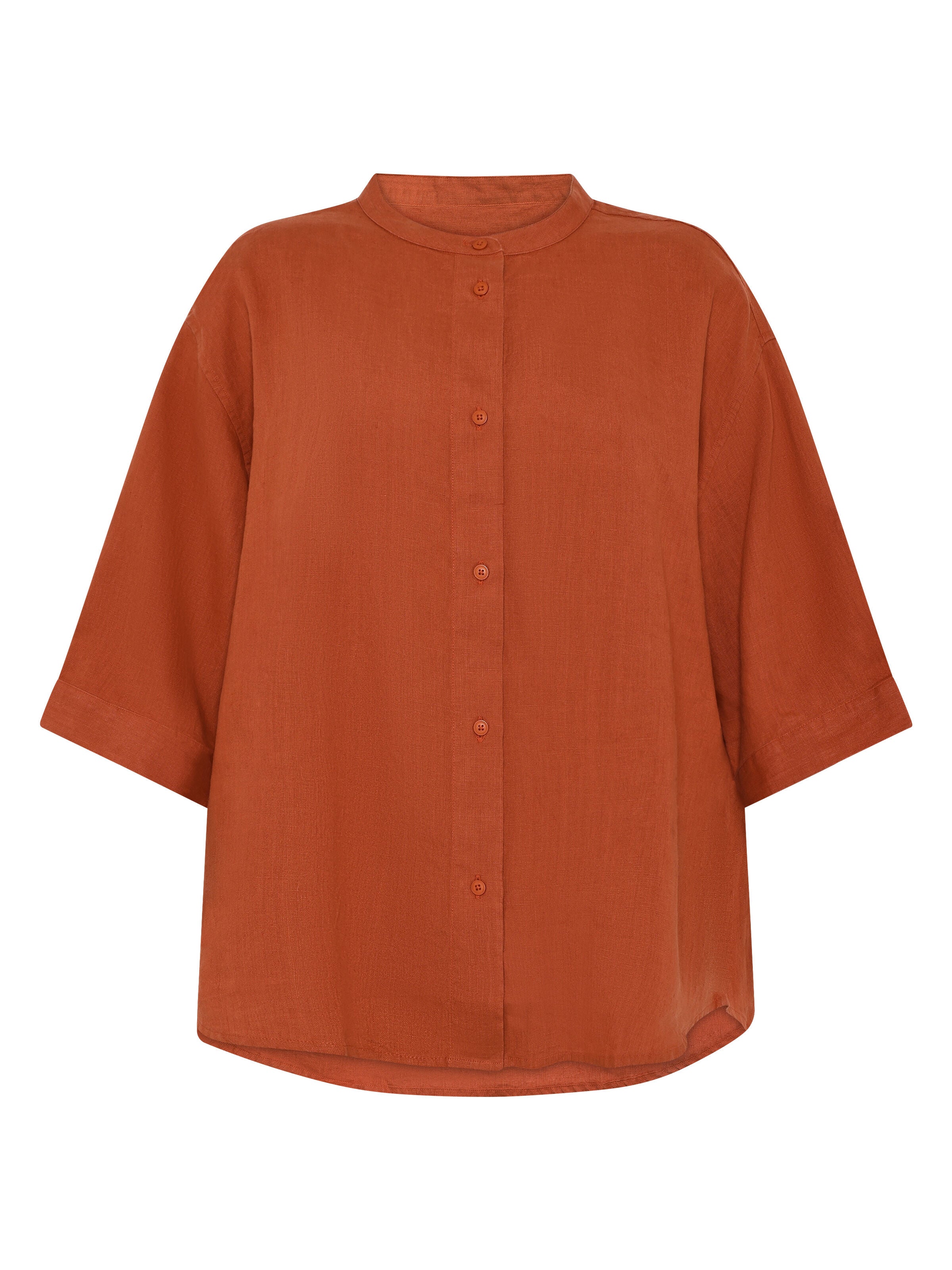 Lockeres Hemd und Bluse mit 3/4 Arm und Stehkragen aus Bio-Leinen