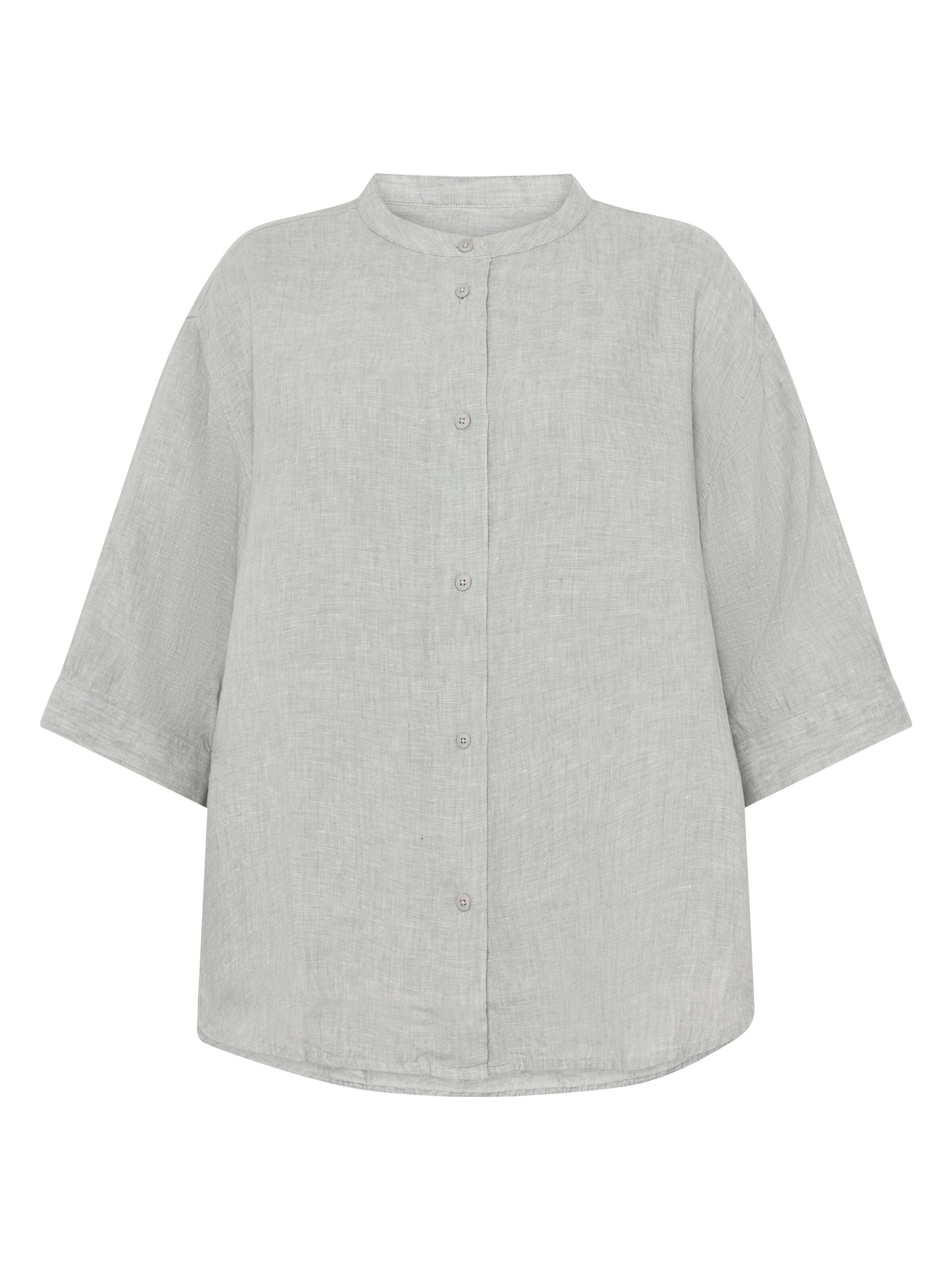 Lockeres Hemd und Bluse mit 3/4 Arm und Stehkragen aus Bio-Leinen