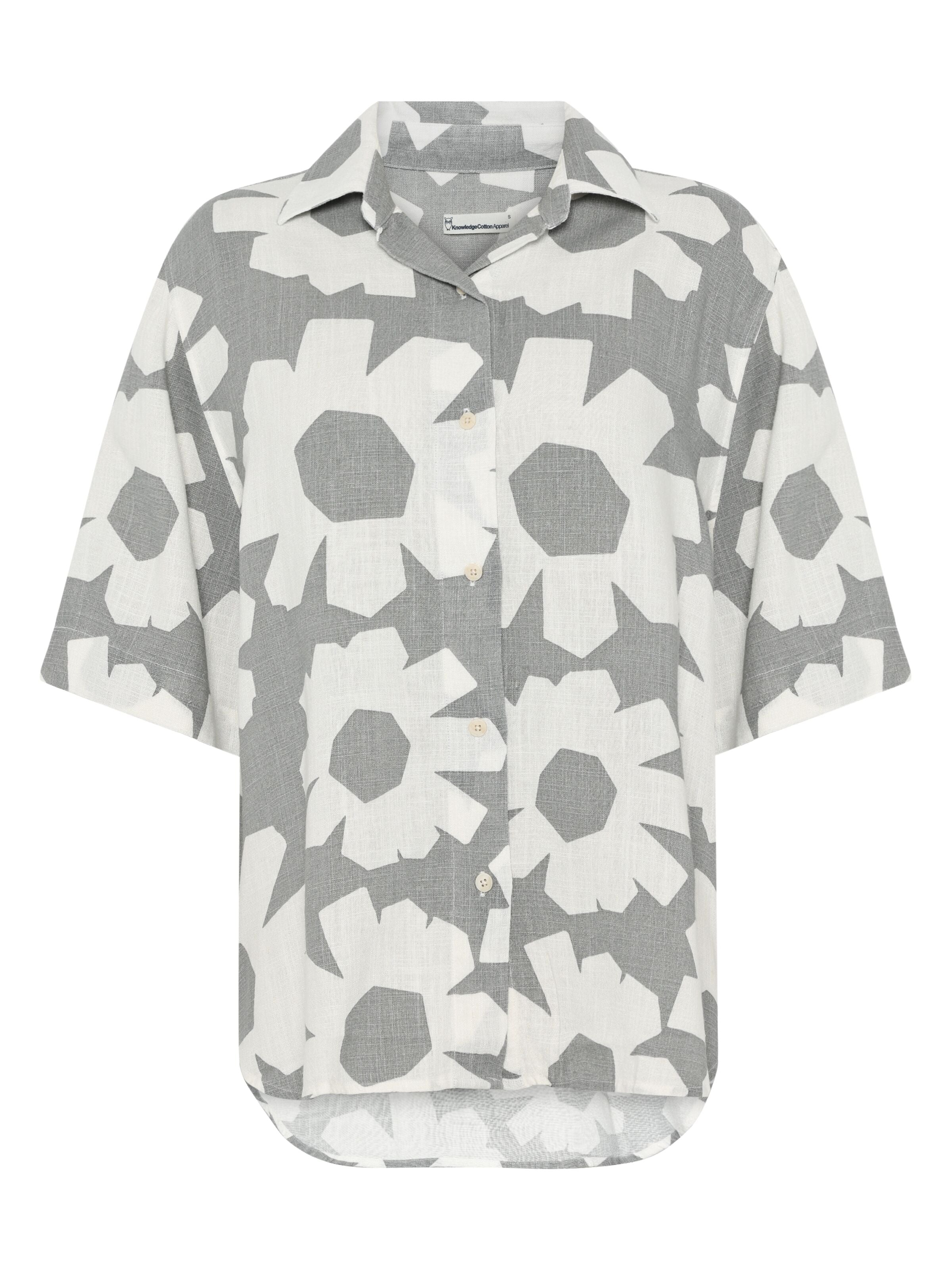 Lässige Kurzarmbluse mit Flower-Print aus Bio-Leinen-Lyocell-Mix