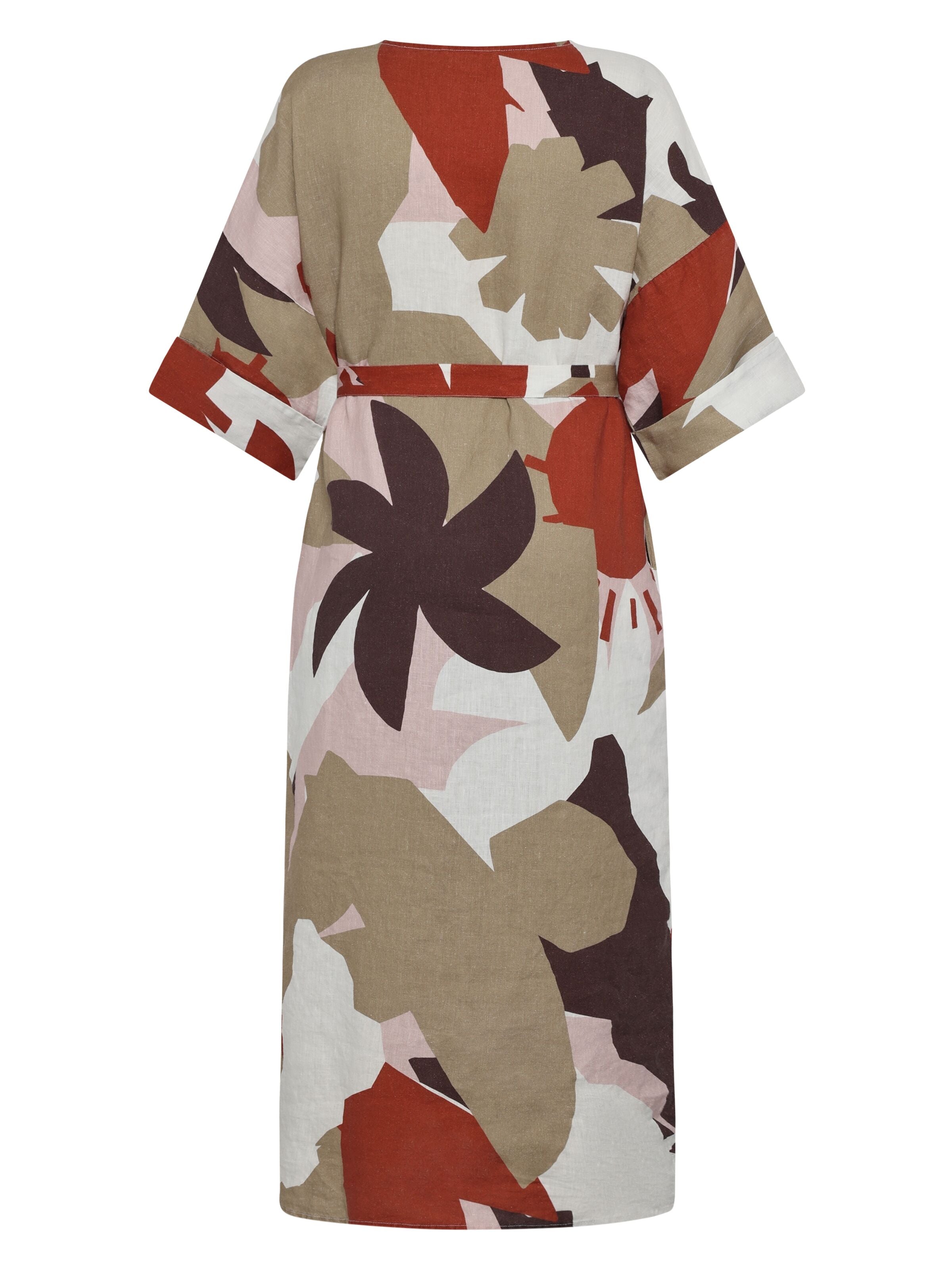 Sommerkleid mit V-Ausschnitt und Print aus Bio-Leinen