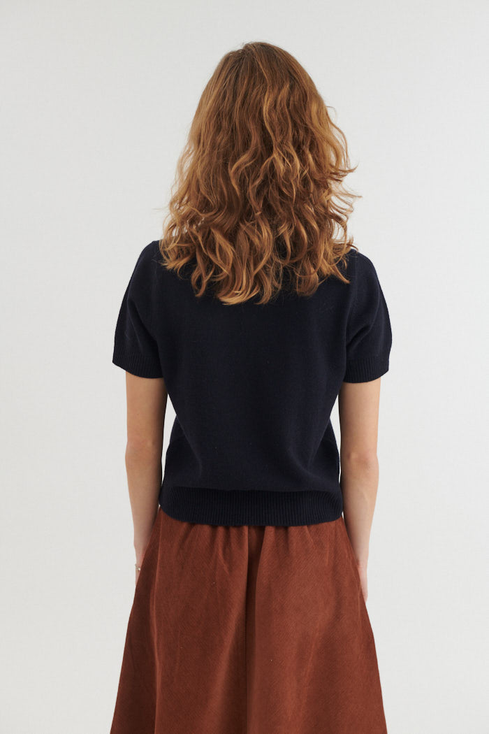 Kurzarm-Strickshirt LIS mit abnehmbaren Kragen aus Bio-Merinowolle