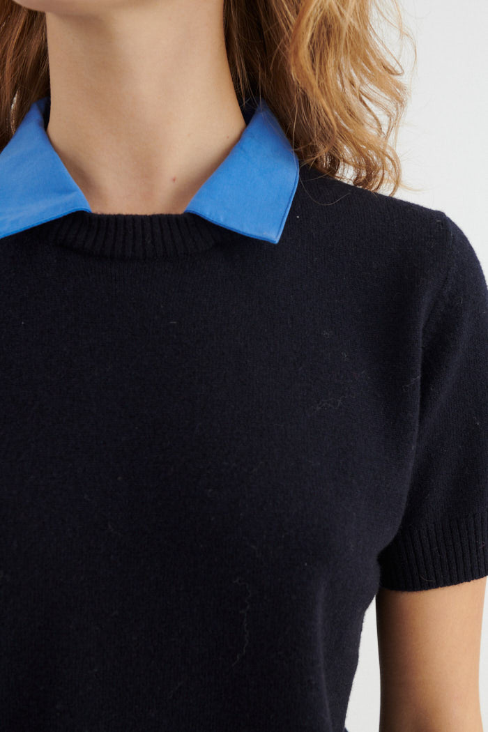 Kurzarm-Strickshirt LIS mit abnehmbaren Kragen aus Bio-Merinowolle
