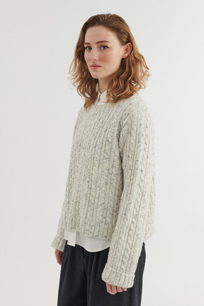 Zopfstrick-Pullover ASTA aus Wolle und Baumwolle