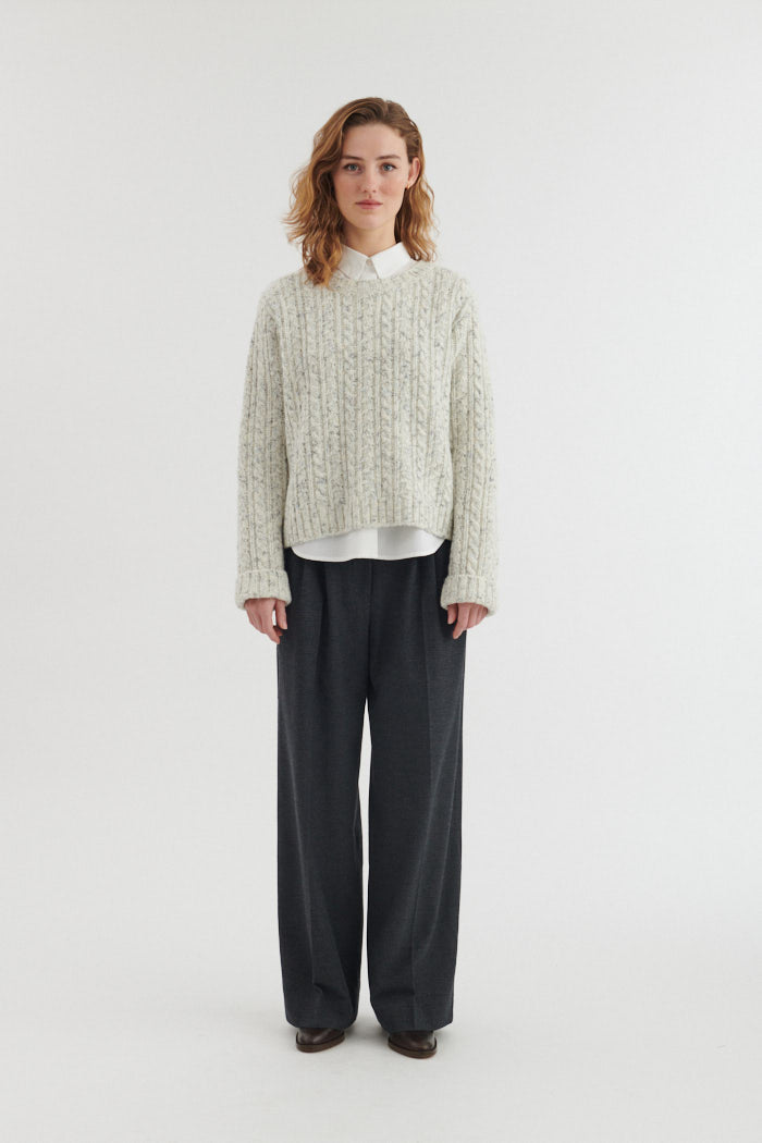 Zopfstrick-Pullover ASTA aus Wolle und Baumwolle