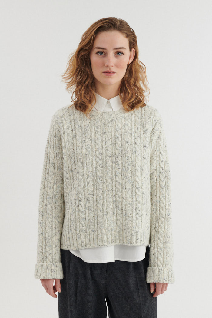 Zopfstrick-Pullover ASTA aus Wolle und Baumwolle