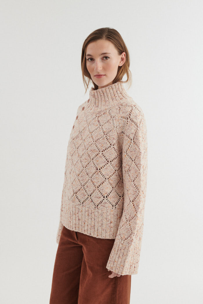 Rollkragen-Strickpullover UTTA aus Wolle und Baumwolle