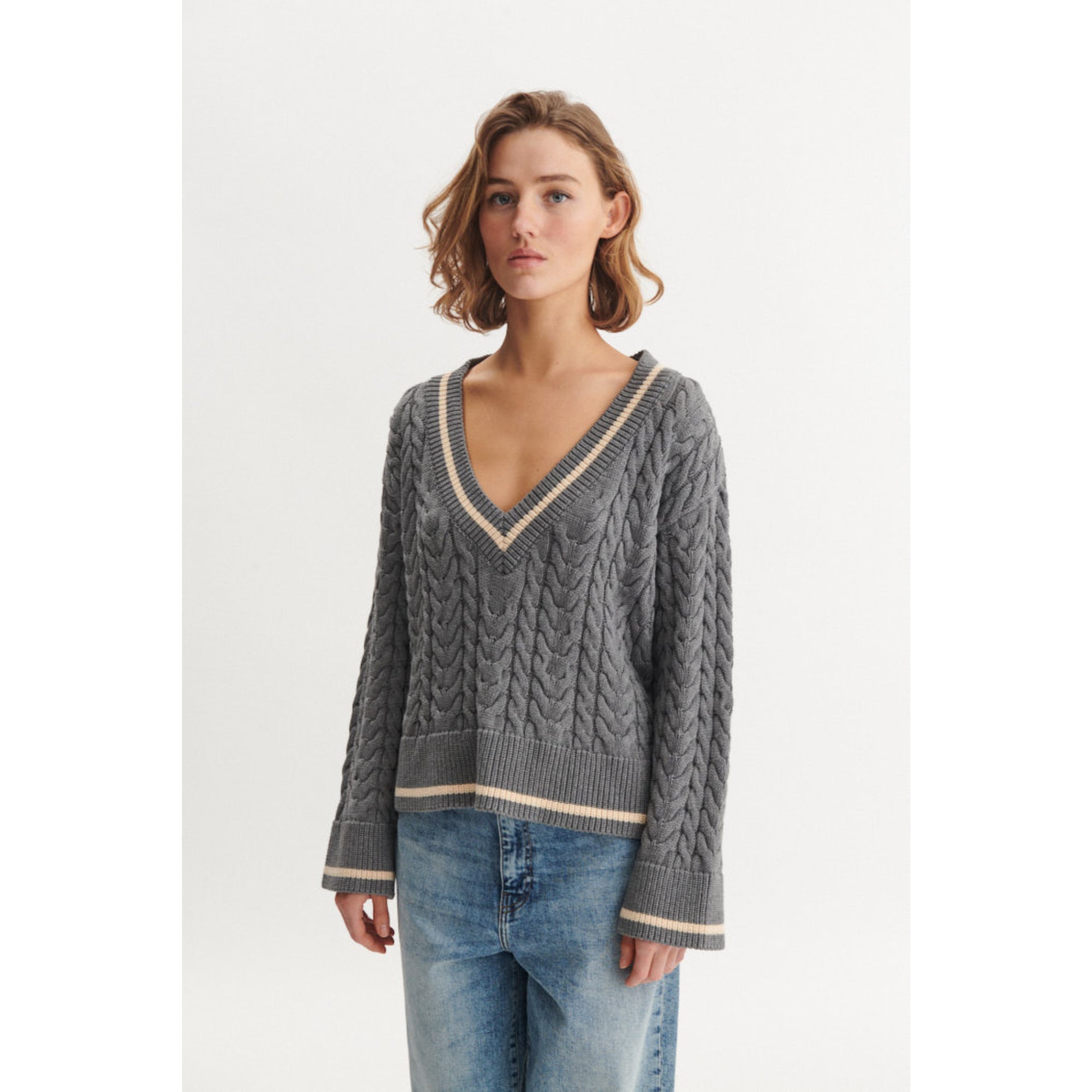 Pullover ALLY Sweater mit V-Ausschnitt aus Bio-Baumwolle GOTS