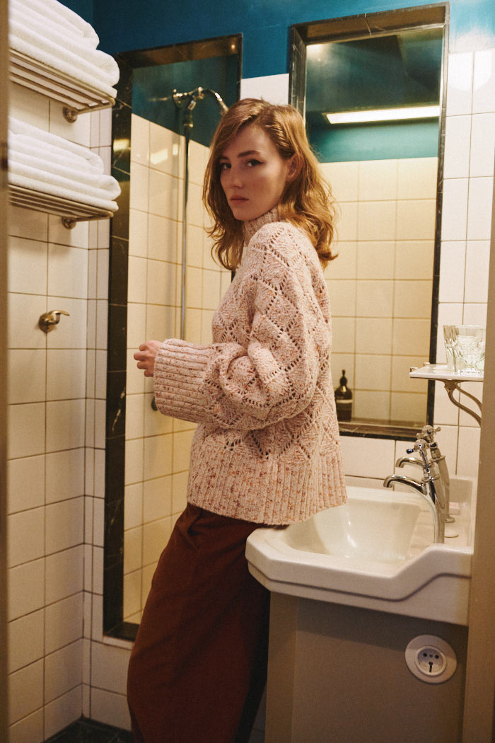 Rollkragen-Strickpullover UTTA aus Wolle und Baumwolle