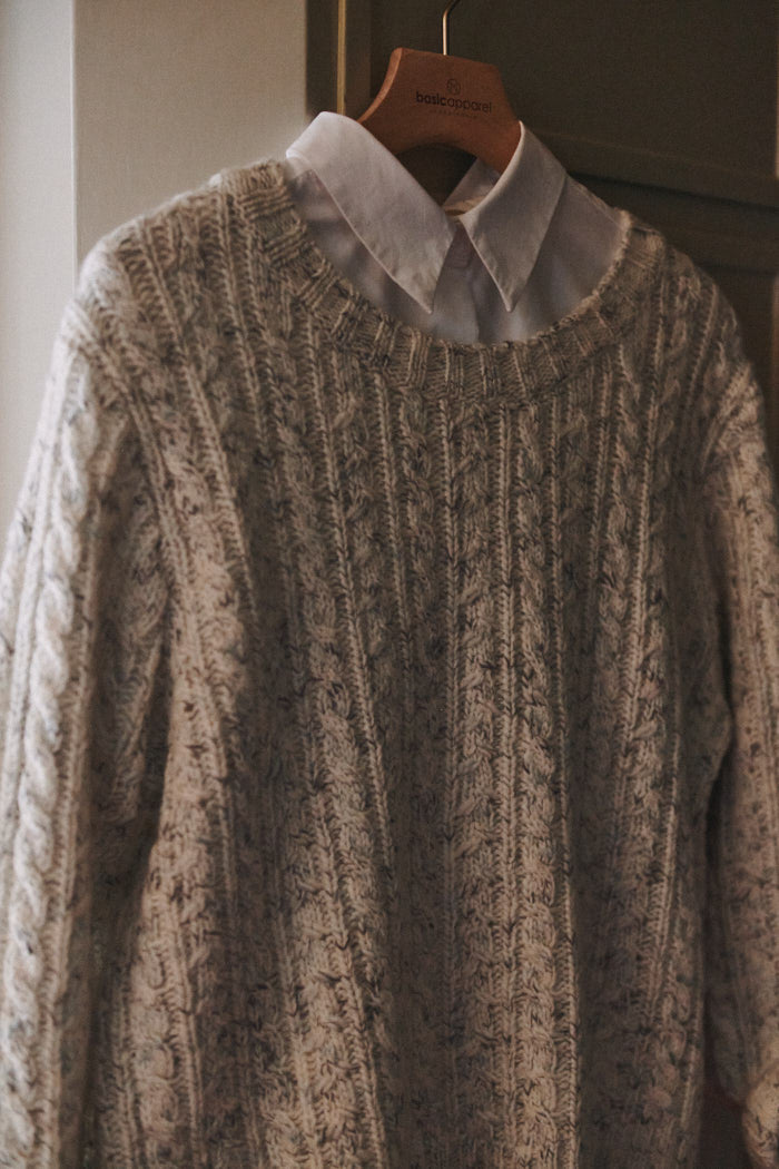 Zopfstrick-Pullover ASTA aus Wolle und Baumwolle