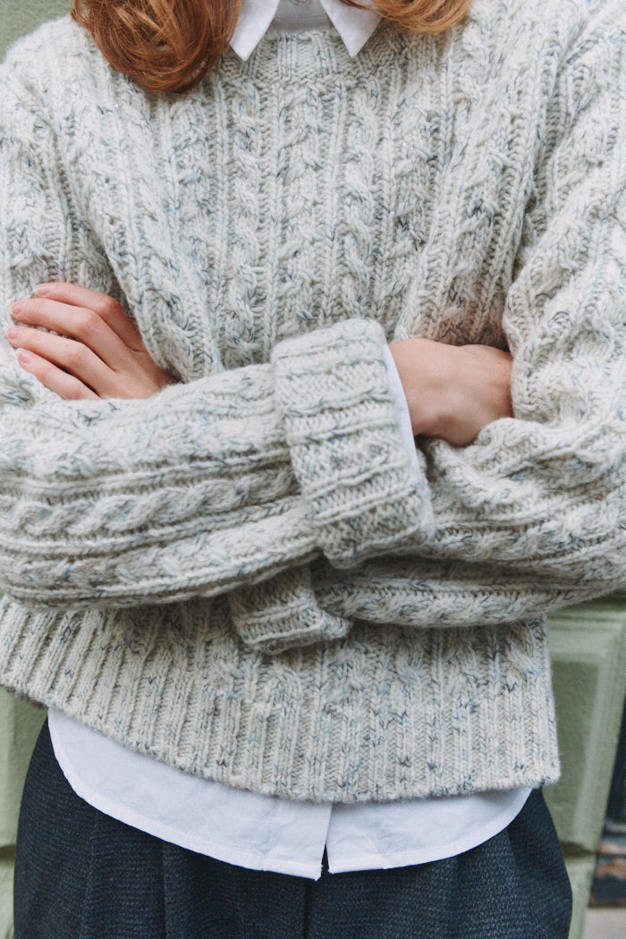Zopfstrick-Pullover ASTA aus Wolle und Baumwolle