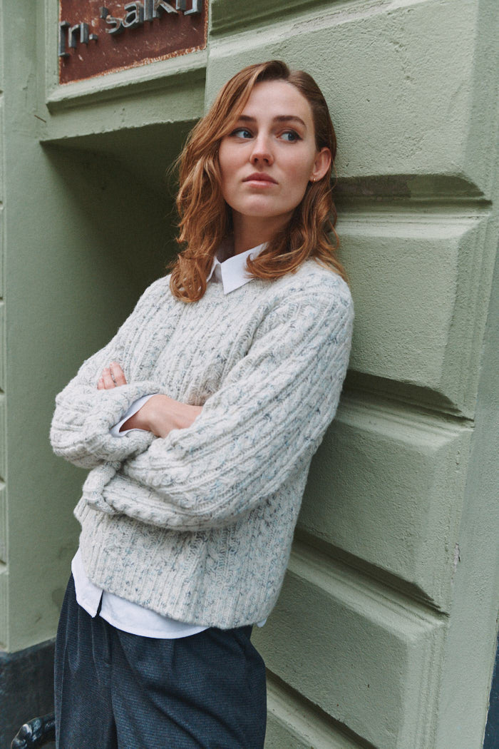 Zopfstrick-Pullover ASTA aus Wolle und Baumwolle