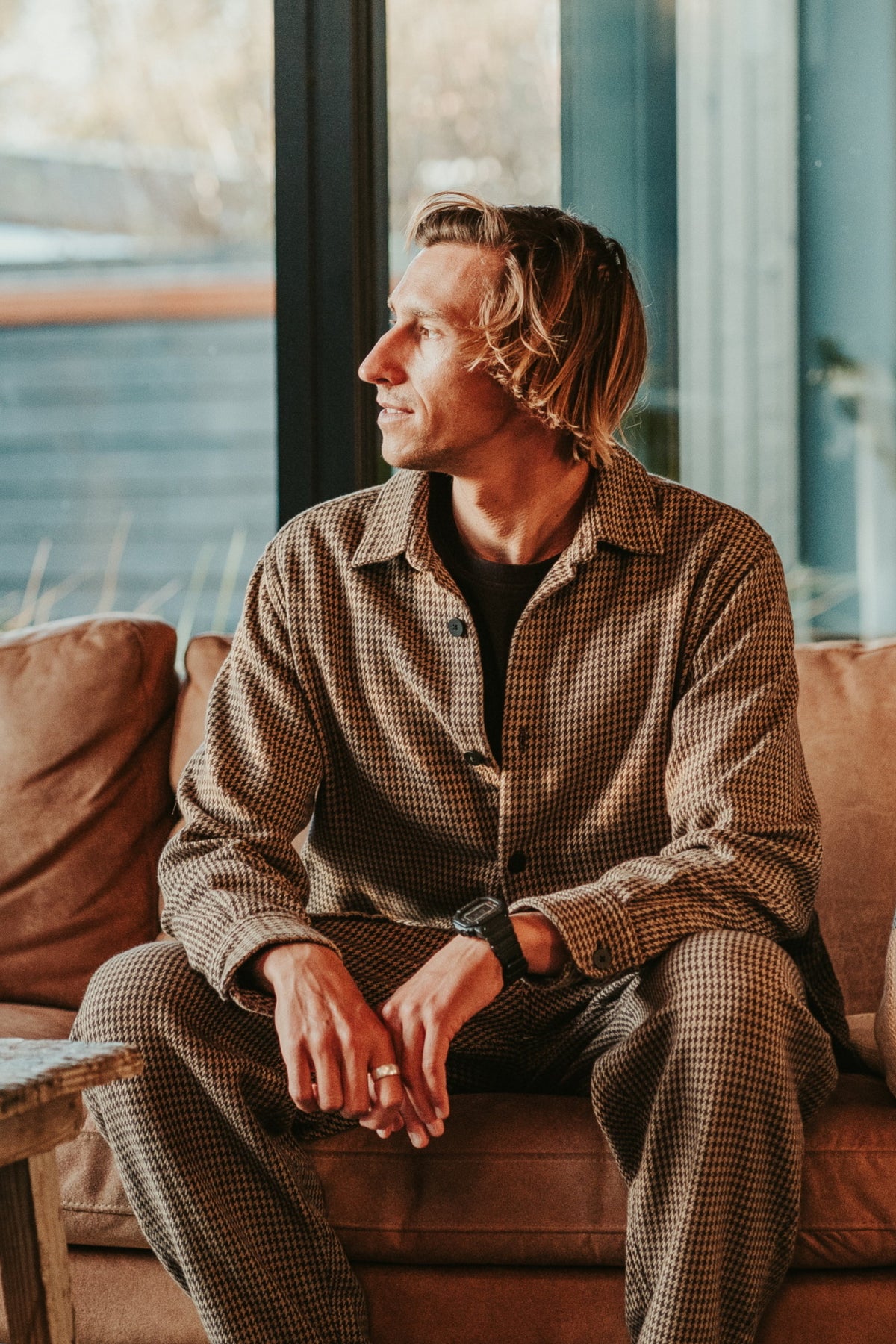 Lockeres Overshirt mit Hahnentrittmuster aus Bio-Baumwolle