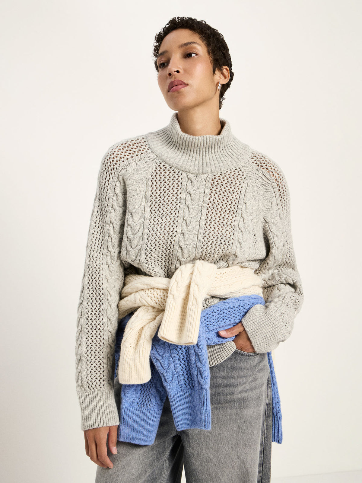 Zopf-Pullover aus Bio-Schurwolle und Bio-Baumwolle (GOTS)